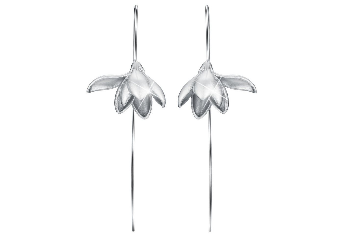 Runde Perlé Paar Ohrhänger Blühende Magnolia, handgefertigte Hängeohrringe, 925er Silber, 18K Gold