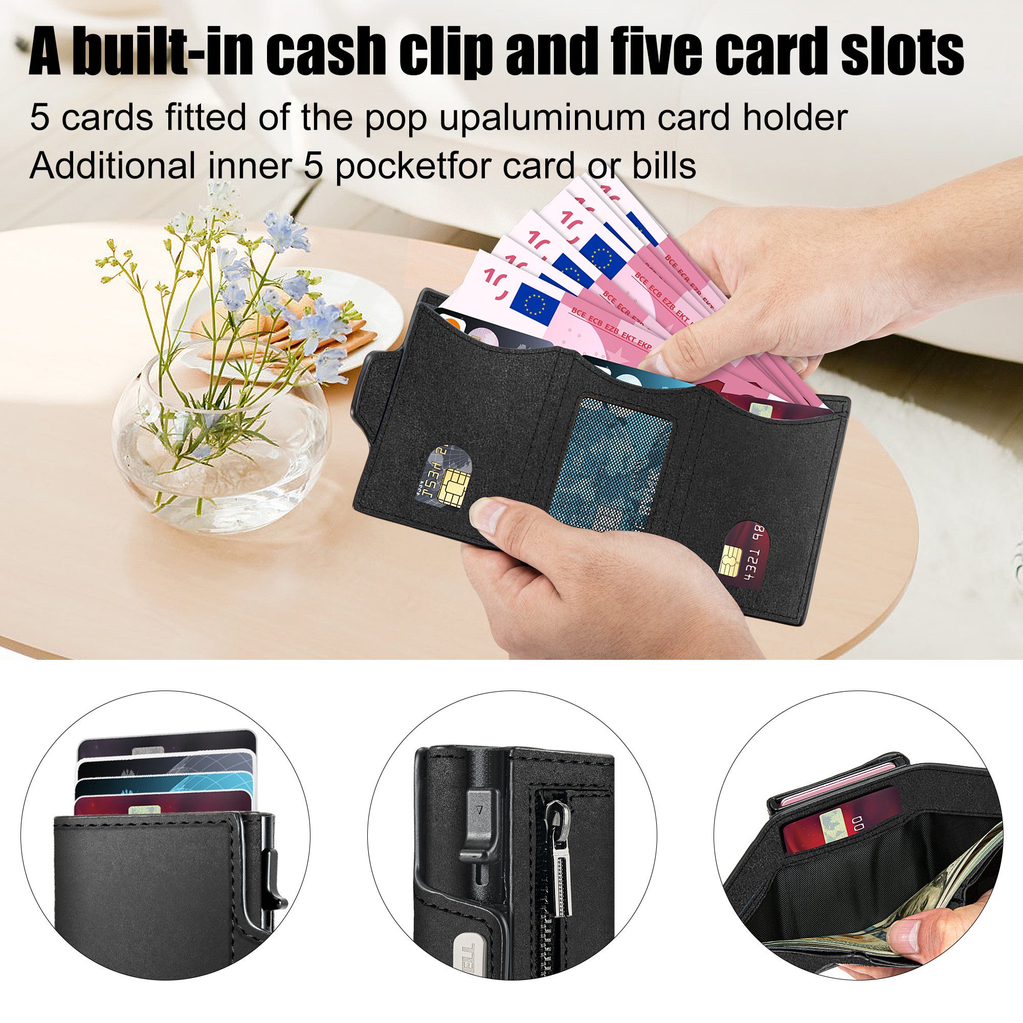 Forrlite Mini Geldbörse Geldbörse Herren Slim Wallet RFID Blocking Kohlefaserleder (Portmonee Herren mit 11 Kartenetui, Ausweisfenster, Geldscheinklammer, Minimalistischer Geldbeutel Herren,Geldbörse Herren mit RFID Schutz, Portmonee Portemonnaie Herren klein, Slim Wallet mit Münzfach, Mini Geldbörse Herren&Damen, Kreditkartenetui Kartenetui-Geldbeutel)