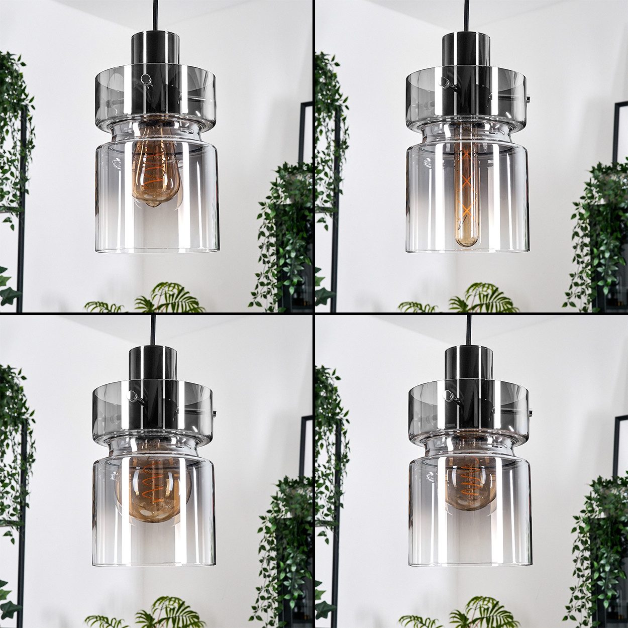 hofstein Hängeleuchte 1-flammige Hängelampe aus Metall/Glas in Chrom/Rauchf günstig online kaufen