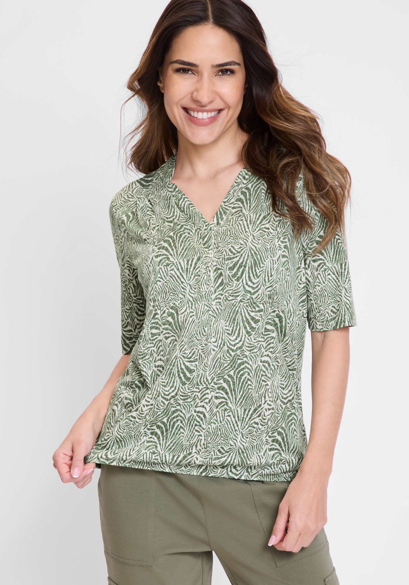 Olsen V-Shirt mit Gummizug am Saum günstig online kaufen