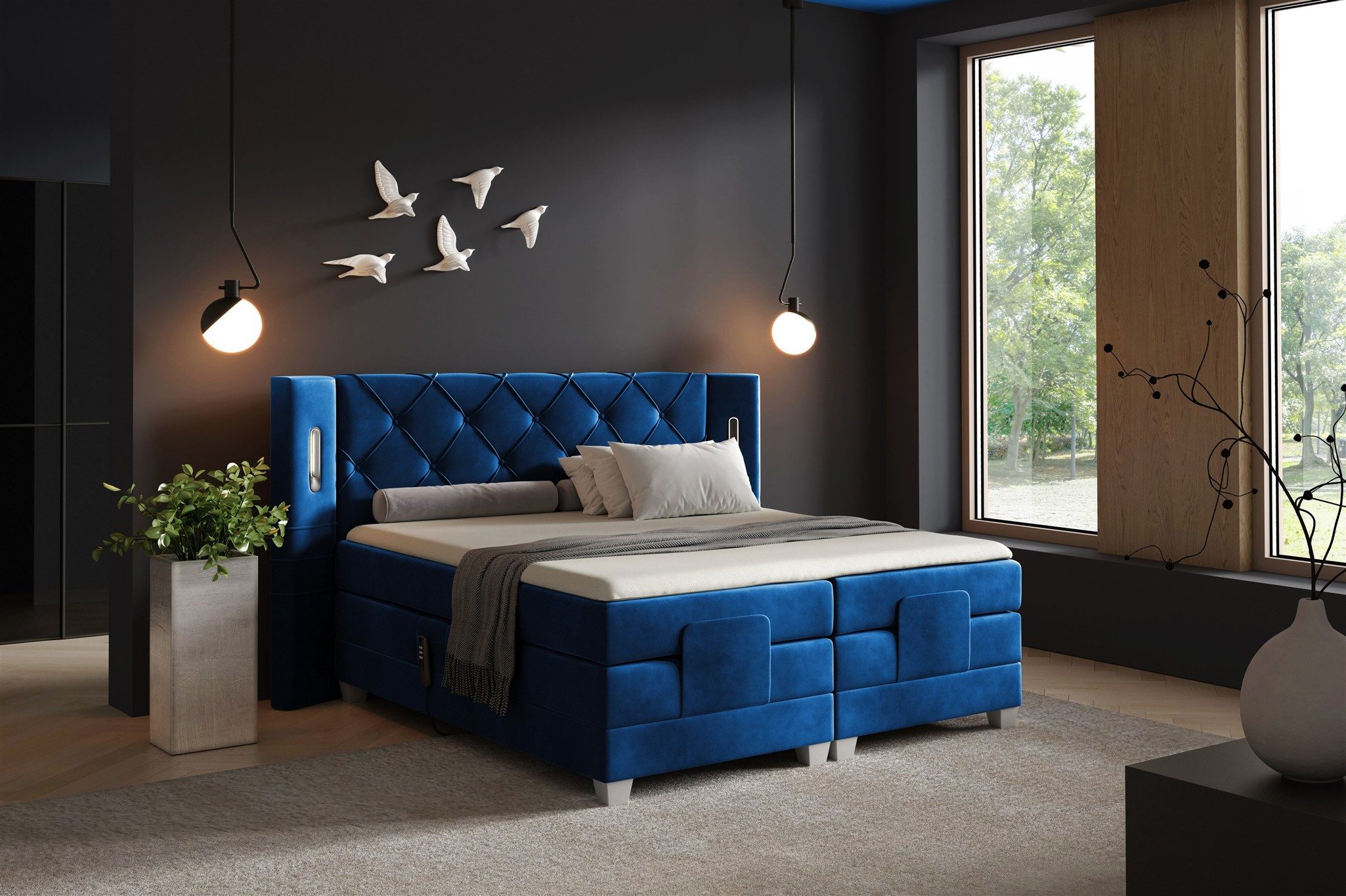 Fun Möbel Boxspringbett Schlafzimmerbett FUN NAREA Elektrisch in Stoff Fresh, Fuß- und Kopfteil elektronisch verstellbar, mit Ambientebeleuchtung