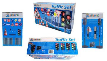 alldoro Spiel-Verkehrszeichen 60097, XXL-Verkehrsset mit 1 Ampel, 10 Straßenschilder, 4 Pylonen