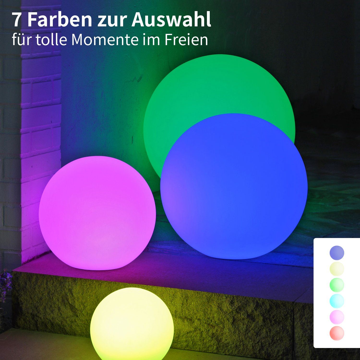 VERDOBA LED Kugelleuchte LED Gartenleuchte - Kugelleuchte Innen & Außen - Leuchtkugel mit Akku, LED, 16-60 Lumen (je nach Farbe)