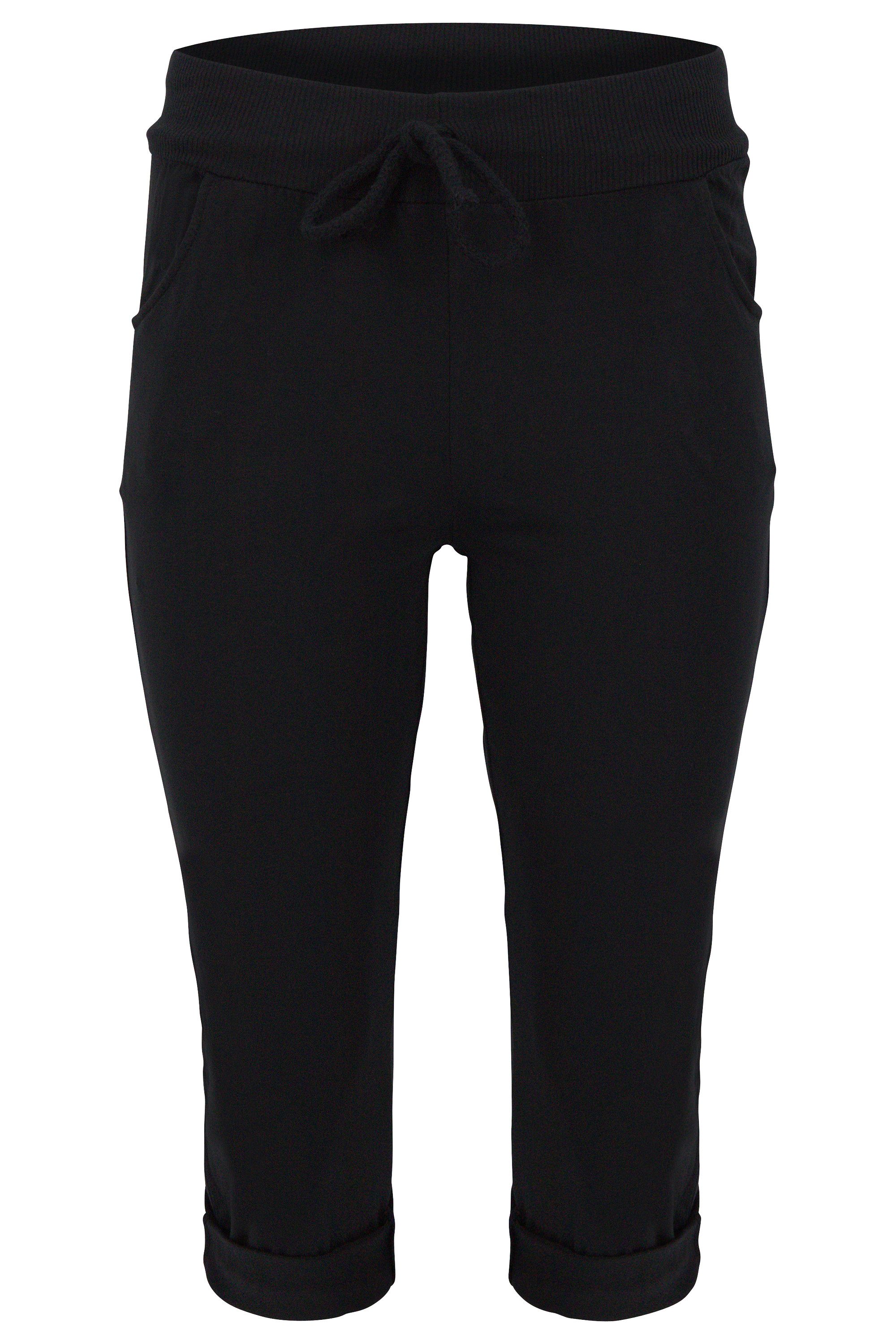 malito more than fashion Caprihose malito Damen kurze Hose, lässige Boyfriendhose, Sweatpants in Unifar Schlupfform mit Bindeband Einheitsgröße