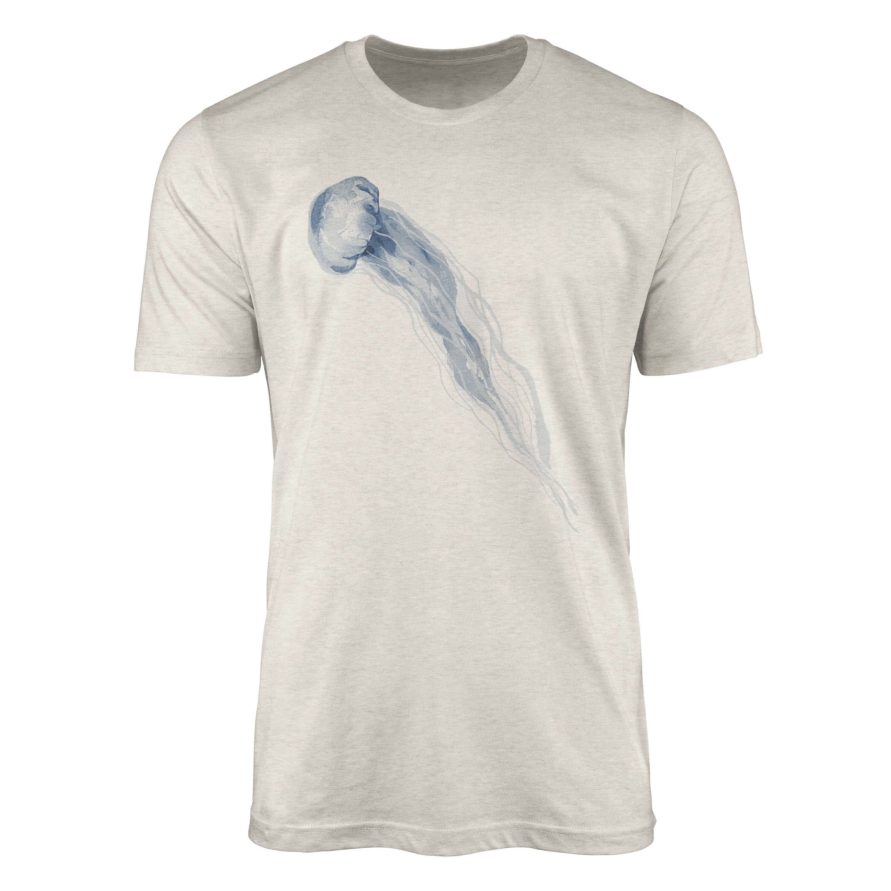 Sinus Art T-Shirt Herren Shirt 100% gekämmte Bio-Baumwolle T-Shirt Qualle Wasserfarben Motiv Nachhaltig Ökomode aus e (1-tlg)