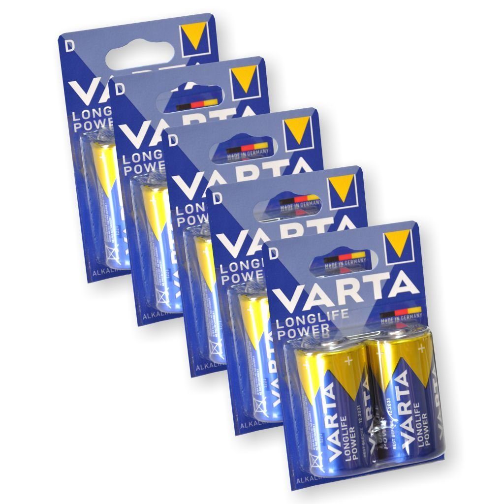VARTA 5 Blister Varta High Energy 1,5V Mono D Batterie, (2 Batterien je Blister)