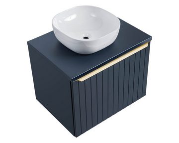 einfachgutemoebel Waschtisch-Set Badezimmer Blauer Waschplatz Bluskand 60cm, Becken weiß, Deep Blue, (Badmöbel Set, 1-St., Badmöbel Waschtisch)