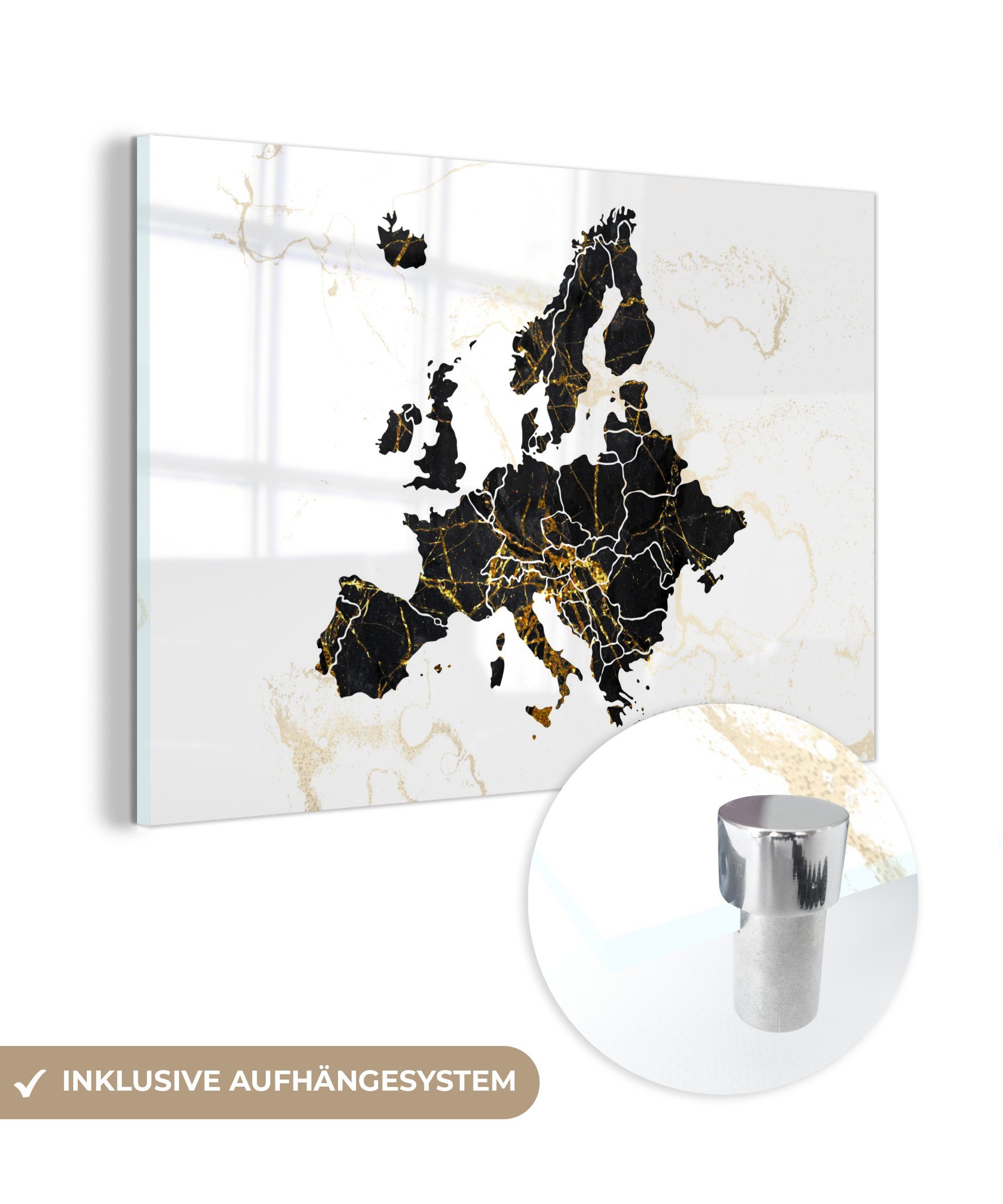 Sonderpreis MuchoWow Acrylglasbild Karte Europa St), (1 & Marmor, Acrylglasbilder - Schlafzimmer - Wohnzimmer