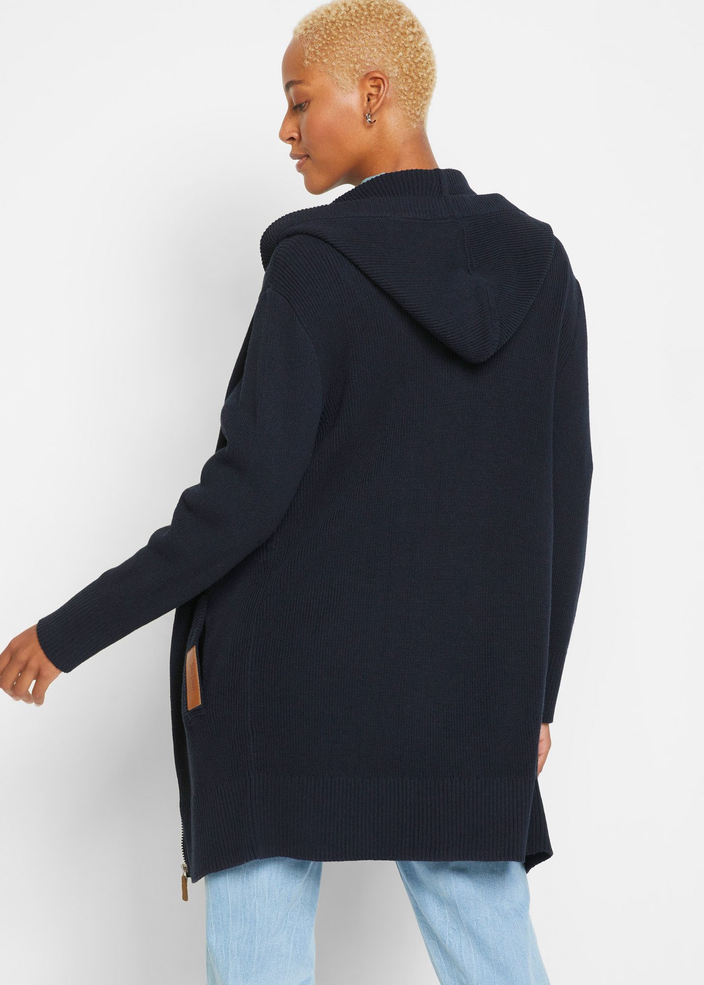 bonprix Strickmantel aus Baumwollmischung, Oversize Passform, mit Kapuze, unifarben