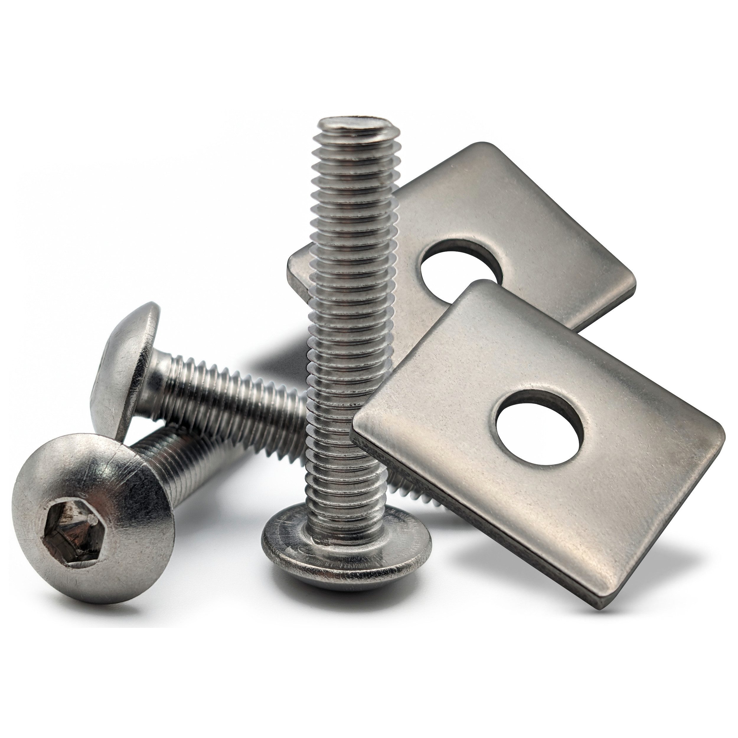 Qualinos Doppelstabmattenzaun Klemmplatten flach und Schrauben aus V2A Edelstahl für Zaunhalter, (Montage-Set, 10-St., 3mm dicke Klemmplatten + Zaunschrauben), Made in Germany, 3mm stark, V2A Edelstahl, Diebstahlschutz