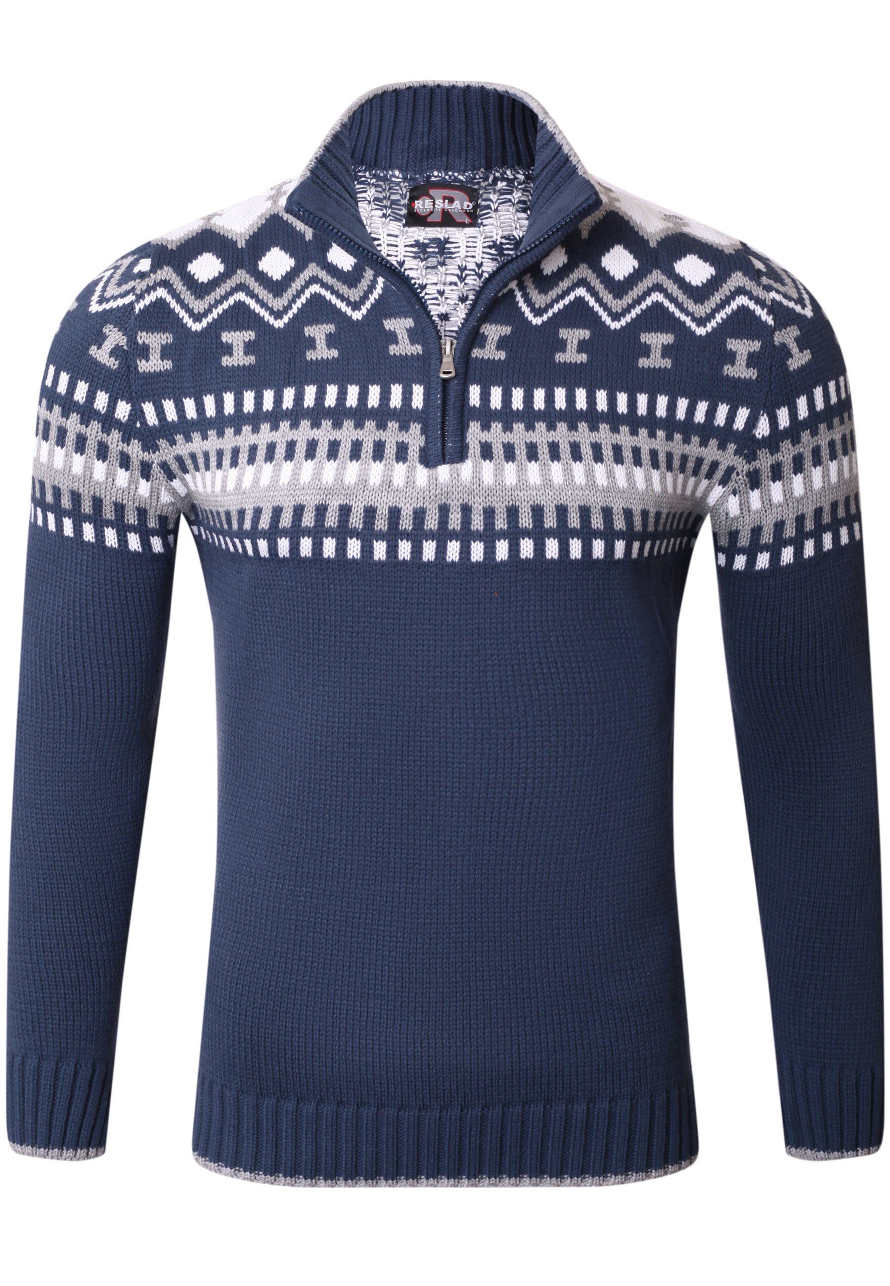 Reslad Strickpullover Reslad Herren Strickpullover Crewneck Zipper Norweger Pullover RS-3110 (1-tlg) Strickpullover Männer Norwegermuster Troyer
