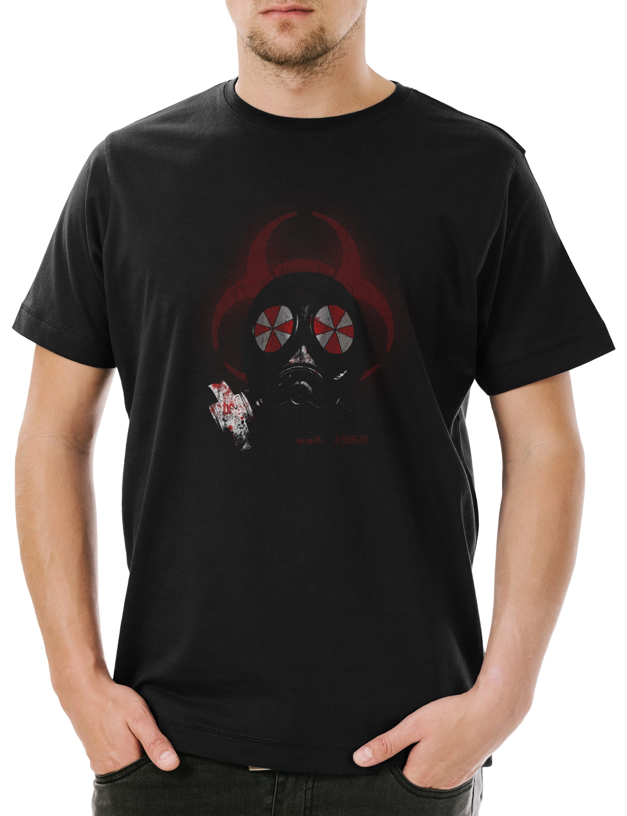 Print-Shirt Gas Mask Biohazard Umbrella Herren T-Shirt Resident Corp Evil Logo