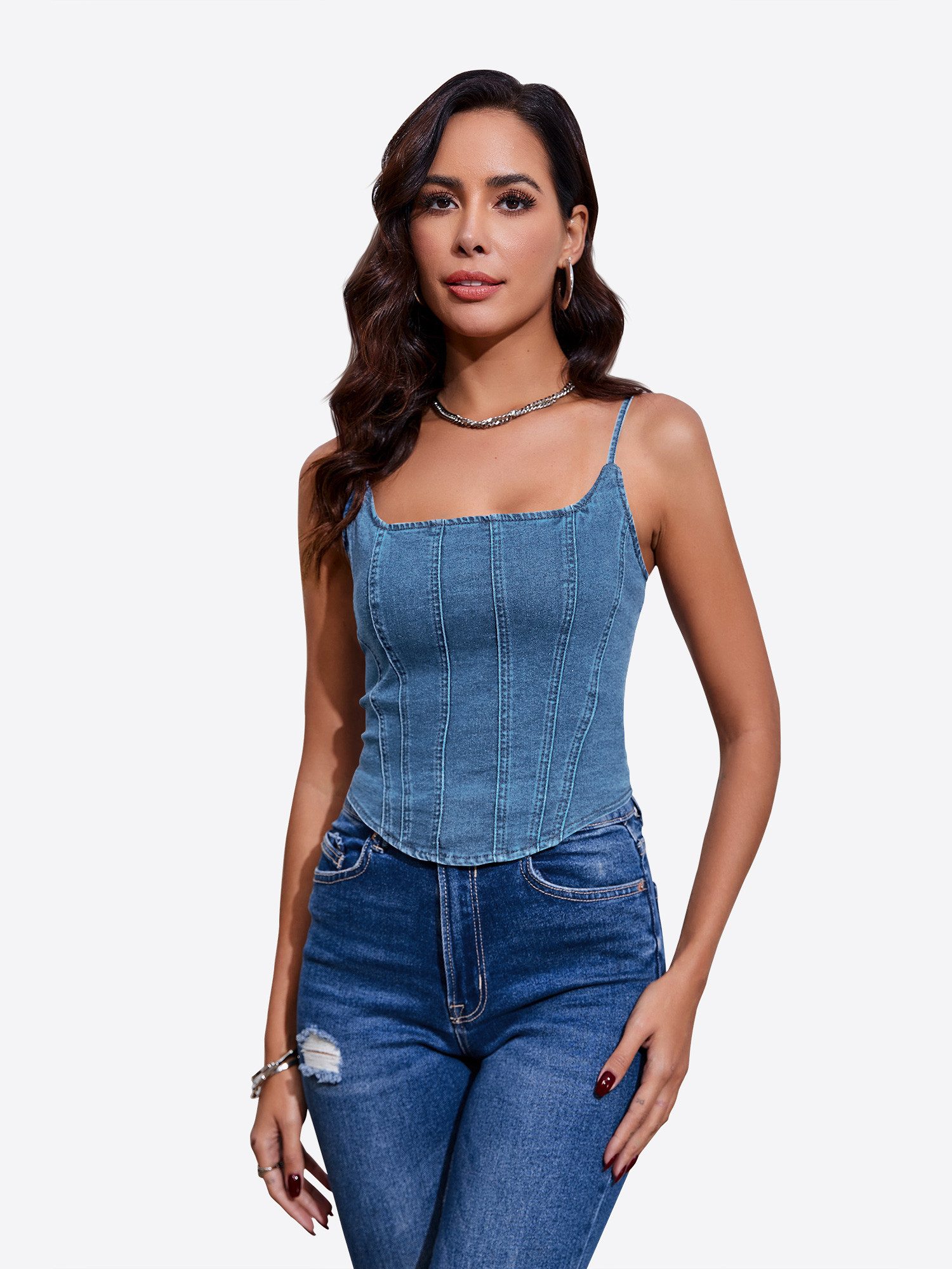 Imily Bela Jeansweste Damen Denim Top mit rückenfrei und dünnen Trägern (Pa günstig online kaufen