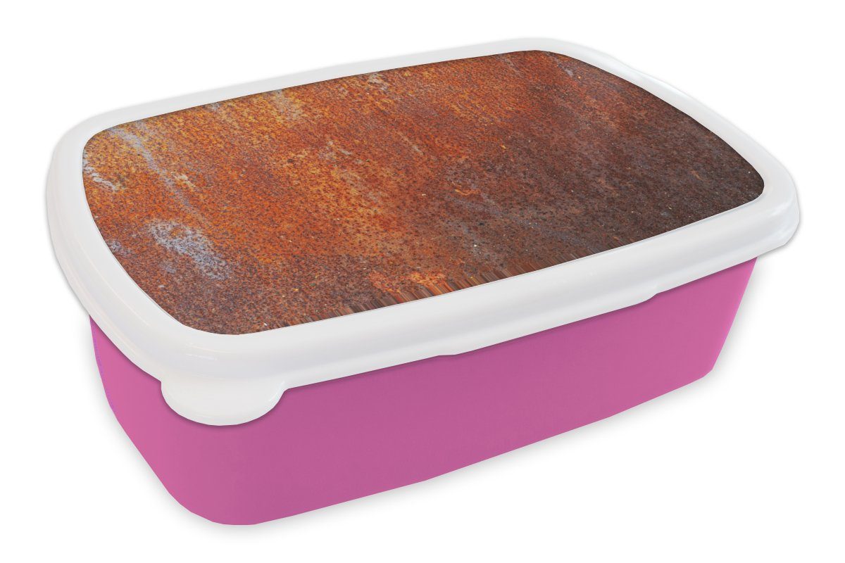 MuchoWow Lunchbox Vintage - Rost - Metall, Kunststoff, (2-tlg), Brotbox für Erwachsene, Brotdose Kinder, Snackbox, Mädchen, Kunststoff rosa