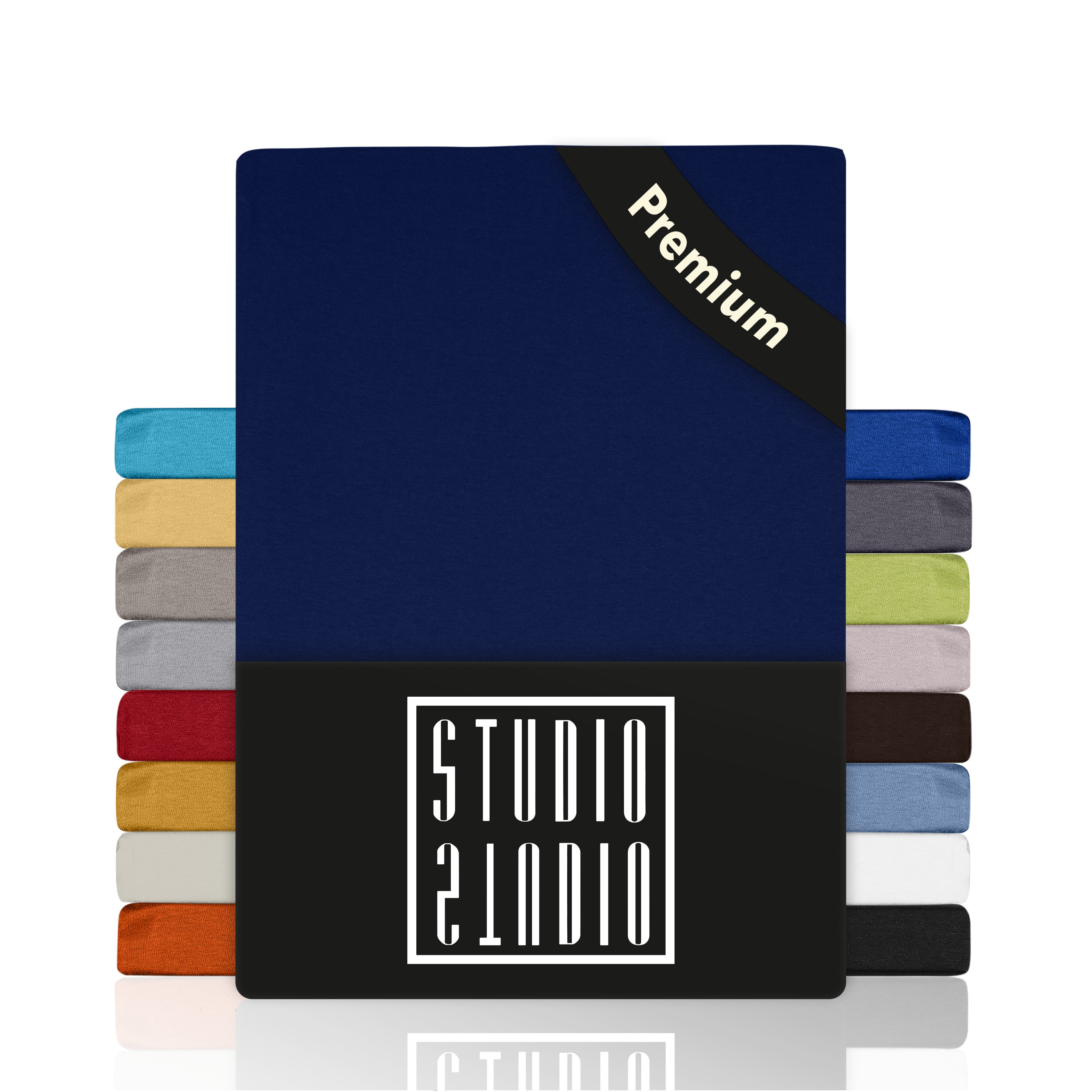 STUDIO Spannbettlaken Premium, 170 g/m², viele Größen, OEKO-TEX 100, Jersey, Gummizug: rundum, (1 Stück), 90x200 - 100x220cm Bettlaken Spannbetttuch bis 35cm Höhe Marine