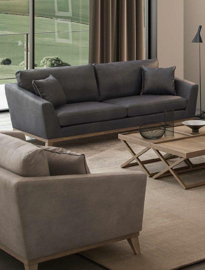 JVmoebel Sofa Teile, 1 Moderne Dreisitzer Made Grauer Holzgestell Neu, Wohnzimmercouch in Europa