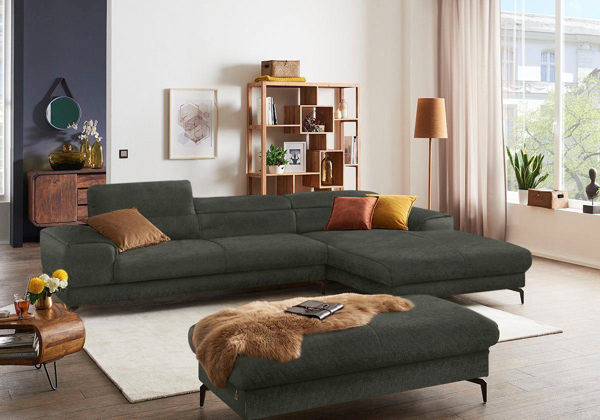 W.SCHILLIG Ecksofa piedroo, Designsofa mit tollem Sitzkomfort, bequem und elegant, L-Form, Kopfteilverstellung, wahlweise mit Sitztiefenverstellung, Breite 343cm