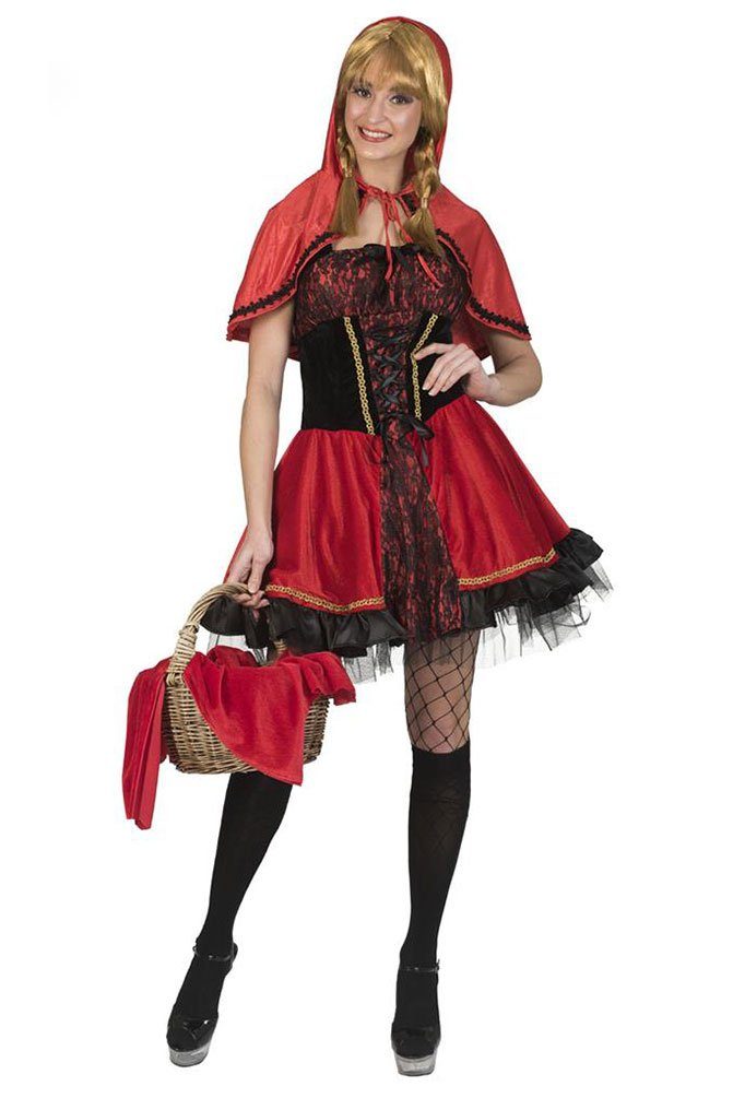 Karneval-Klamotten Kostüm Rotkäppchen Damenkostüm mit Umhang, Märchen Frauenkostüm Red Riding Hood Kleid Damenkostüm