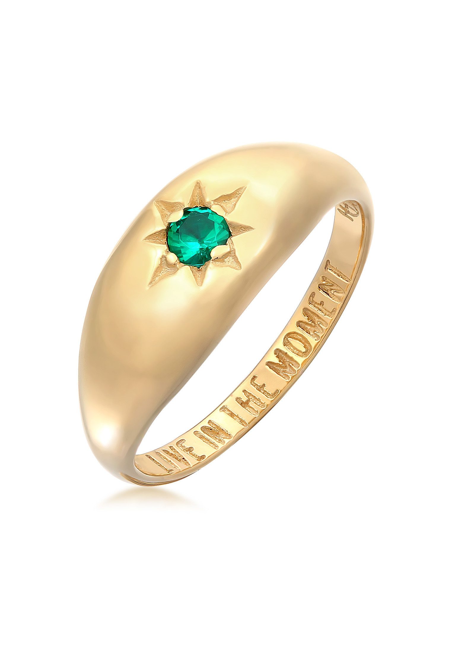 HAZE & GLORY Fingerring Siegelring Smaragd - Moment 375 Gelbgold, Sonne günstig online kaufen