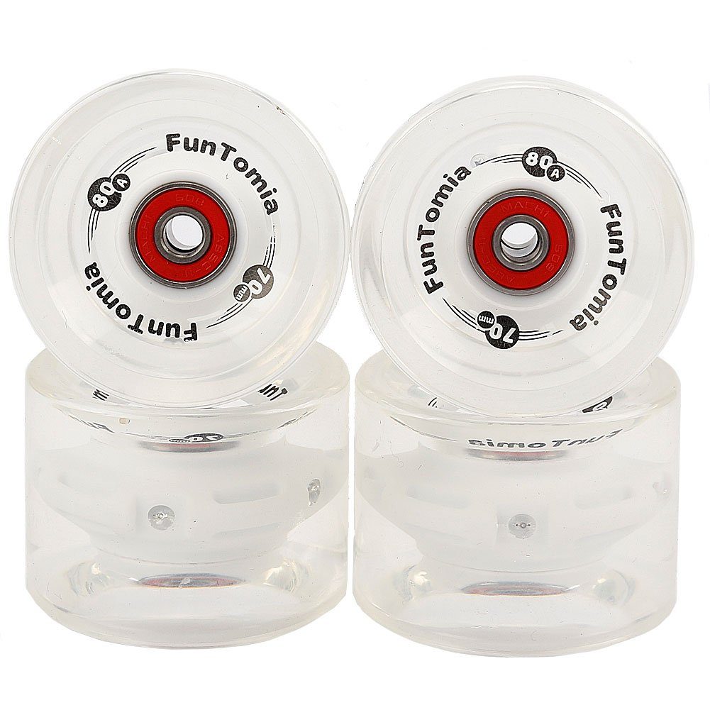 Longboard/Skateboard 80A LED Longboard inkl. weiß Wheels) Spacer Stück 80A Kugellager 4 Magnet Rollen FunTomia und Mach1® Rollenhärte (Big FunTomia 70x51mm in (LED)