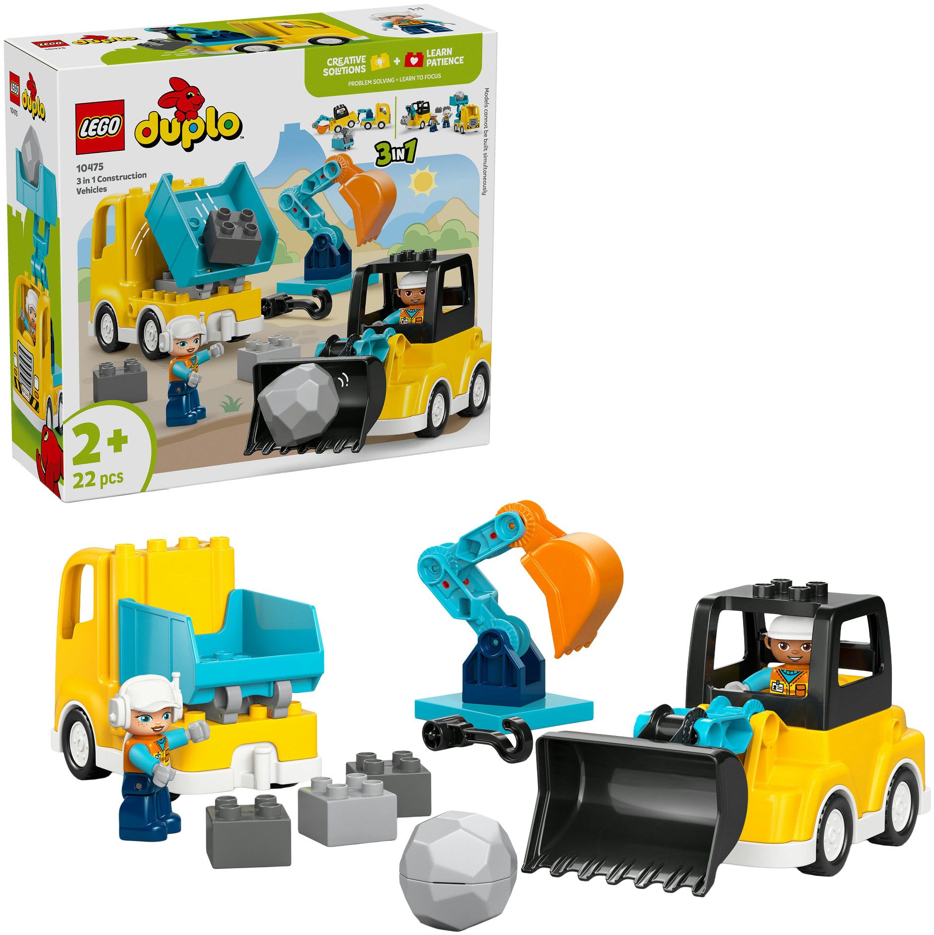 LEGO® Baufahrzeuge – 3-in-1-Set (10475), LEGO DUPLO Town Konstruktionsspielsteine, (22 St), Made in Europe