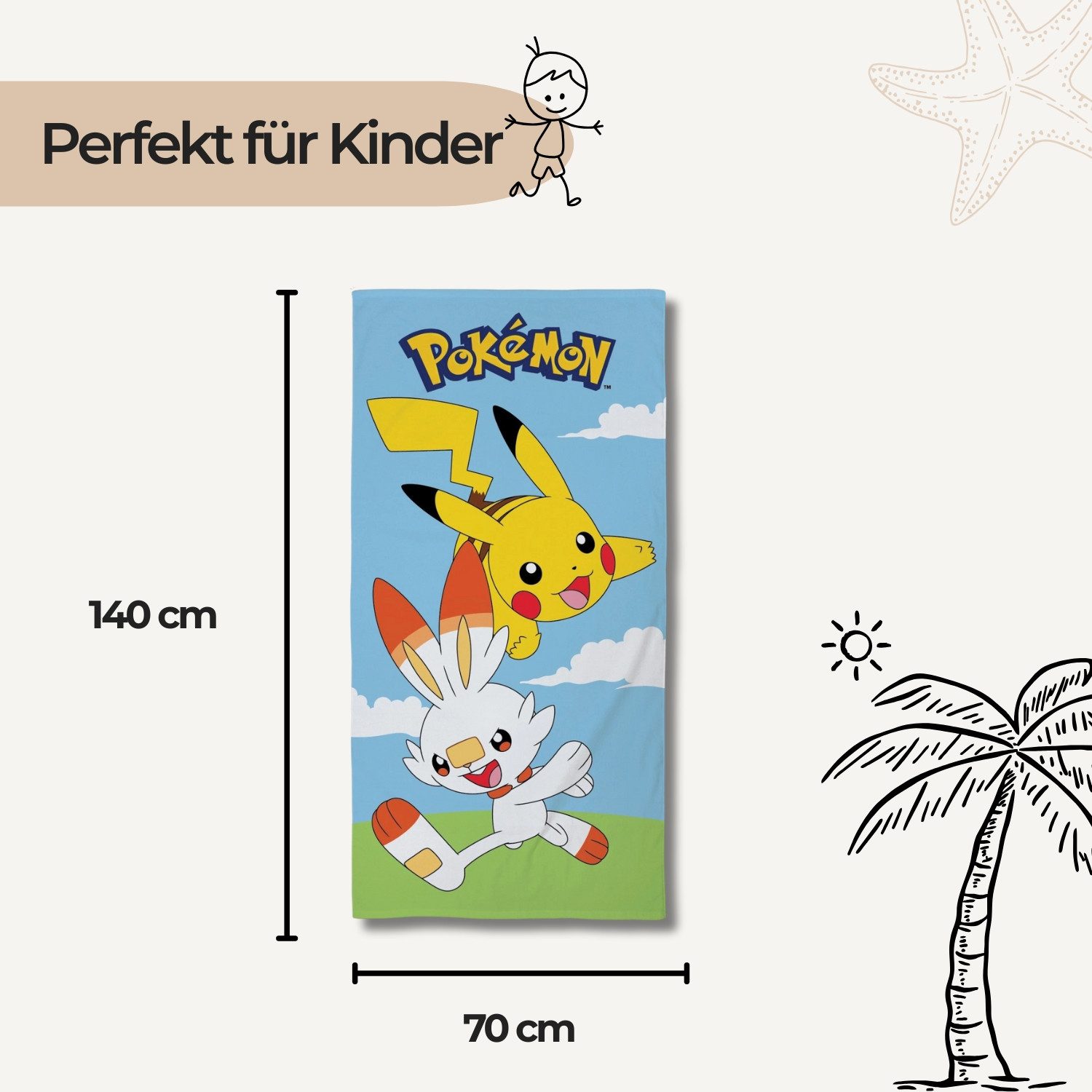 POKÉMON Strandtücher Pokémon Strandtuch, 100% Baumwolle, 140 x 70 cm