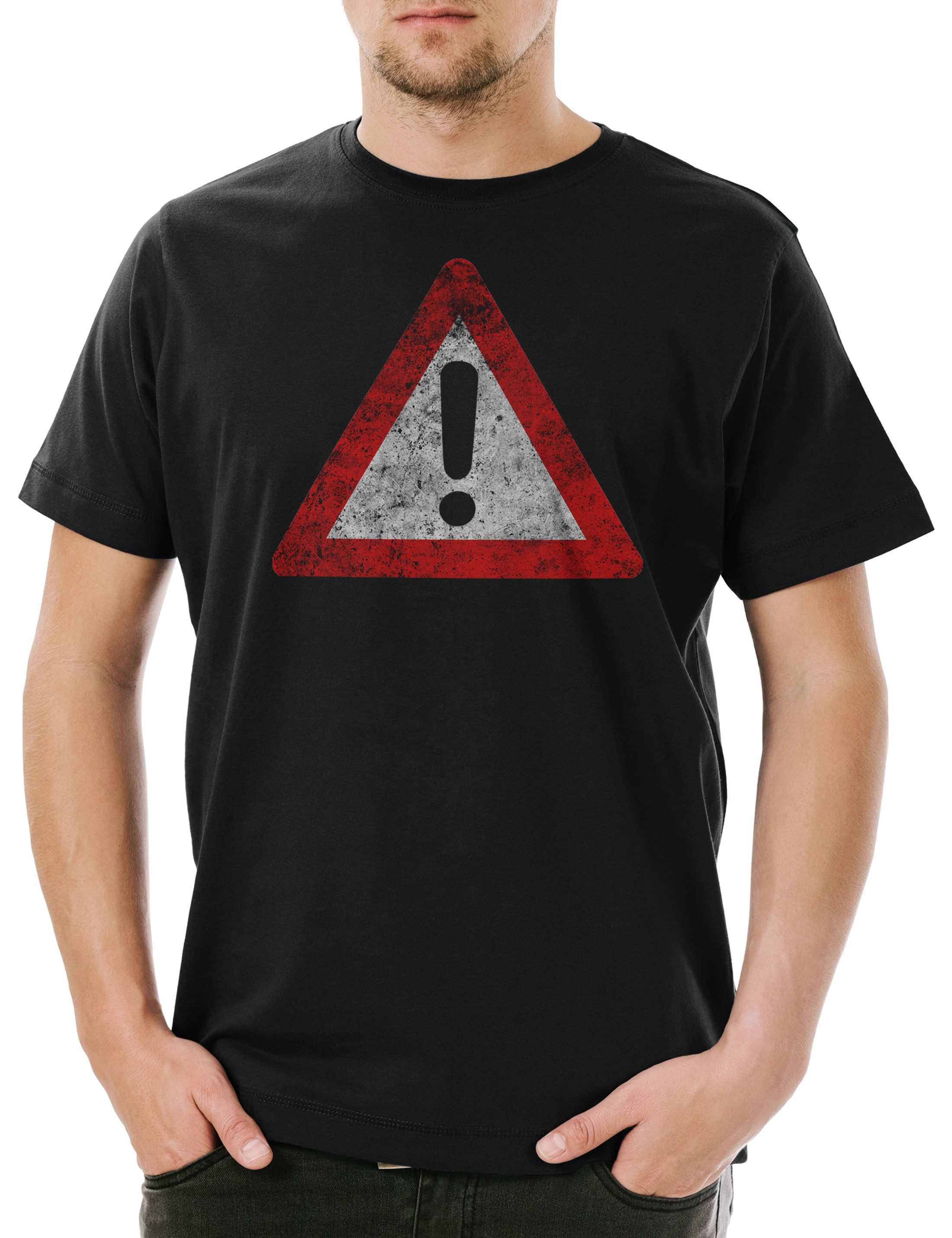 Print-Shirt Warning Sign II Herren T-Shirt Symbol Logo Insignia USA Zeichen