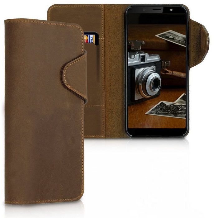 kalibri Handyhülle Hülle für HTC U12 Life Leder Handyhülle Handy Case Cover - Schutzhülle Lederhülle