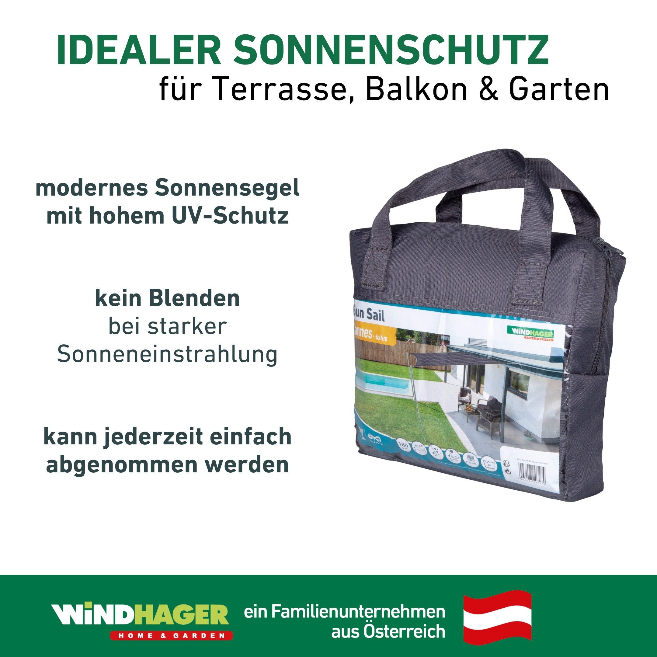 Windhager Sonnensegel Cannes Quadrat, 4x4m, anthrazit