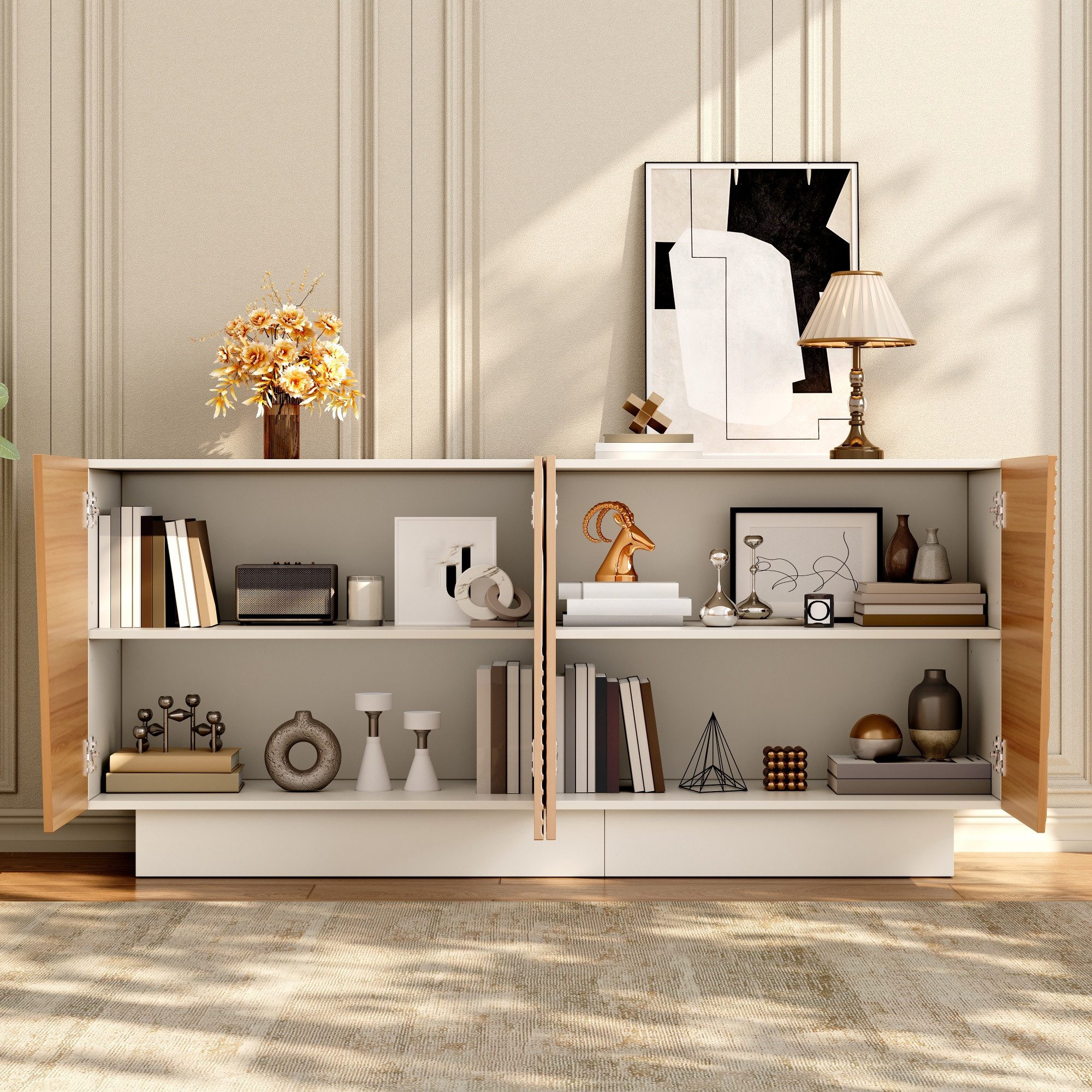 Merax Sideboard mit geometrischer Rillenstruktur (160 x 40,5 x 72 cm (L x B x H), 1 St), Kommode mit 4 Türen, großem Stauraum & höhenverstellbaren Einlegeböden – Bild 2 von 5