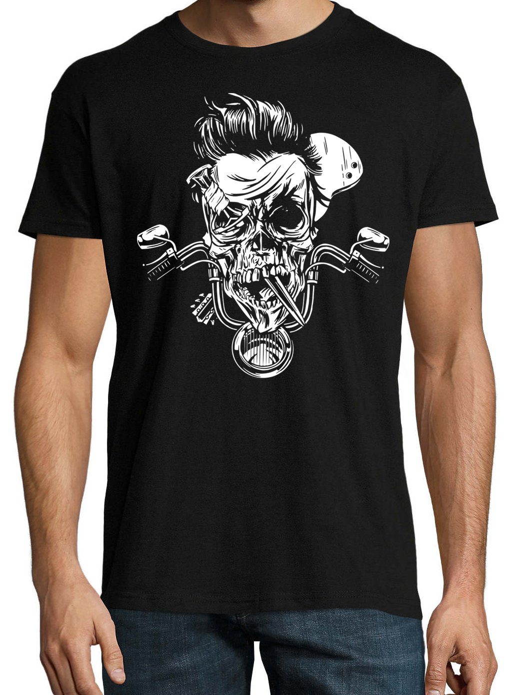 Designz trendigem Frontprint Biker mit Skull Schwarz Shirt T-Shirt Herren Youth Zombie