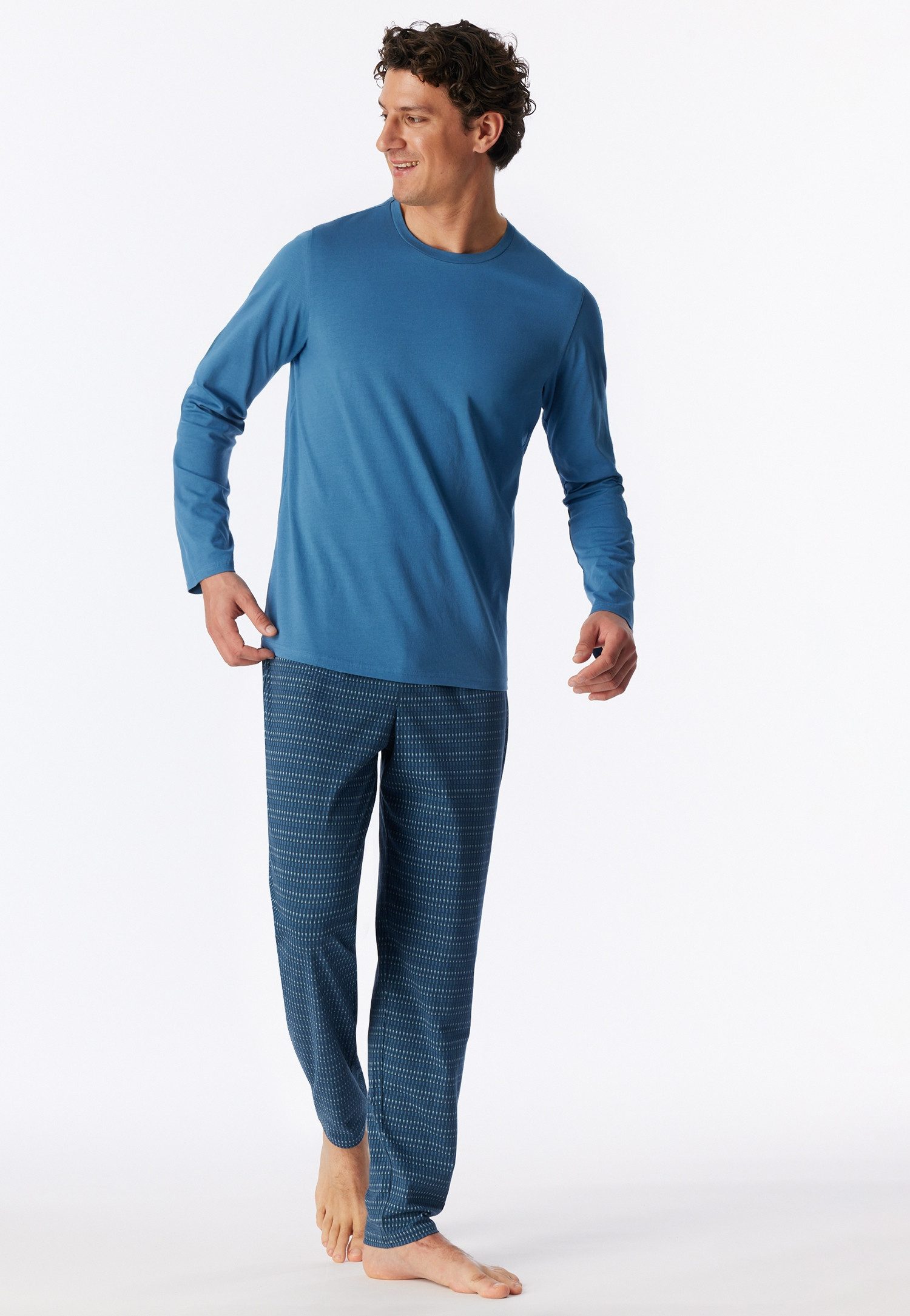 Schiesser Schlafanzug Casual Essentials (2 tlg., 2tlg) mit unifarbenem Langarmshirt mit rundem Halsausschnitt