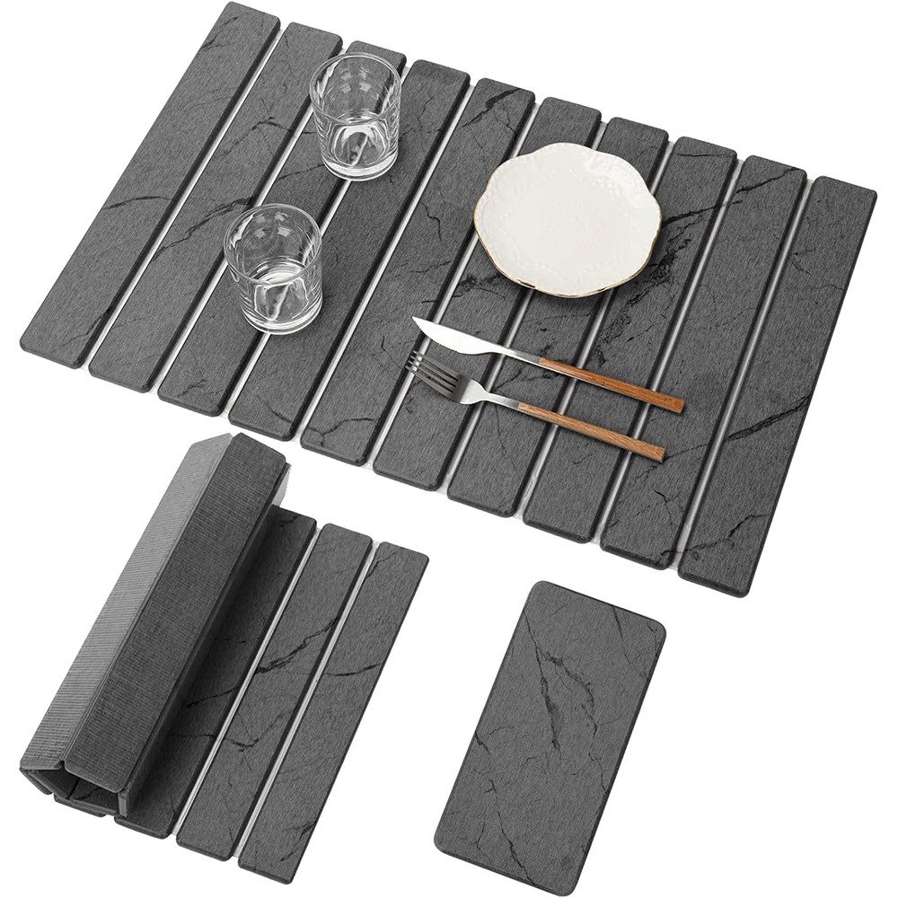 AFKSMILE Abtropfmatte Abtropfmatte Geschirr,60x39cm faltbar aus Kieselgur,schnell trocknend, rutschfeste Rückseite, zusammenklappbar und leicht zu verstauen