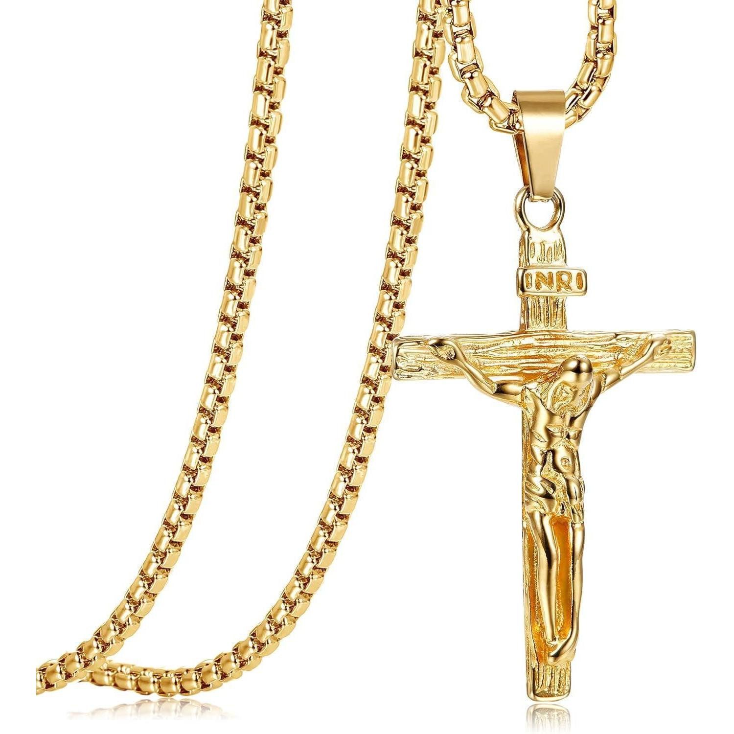 LuxusKollektion Kreuzkette Kreuz Halskette Herren Edelstahl Jesus Kruzifix Anhänger 61 cm