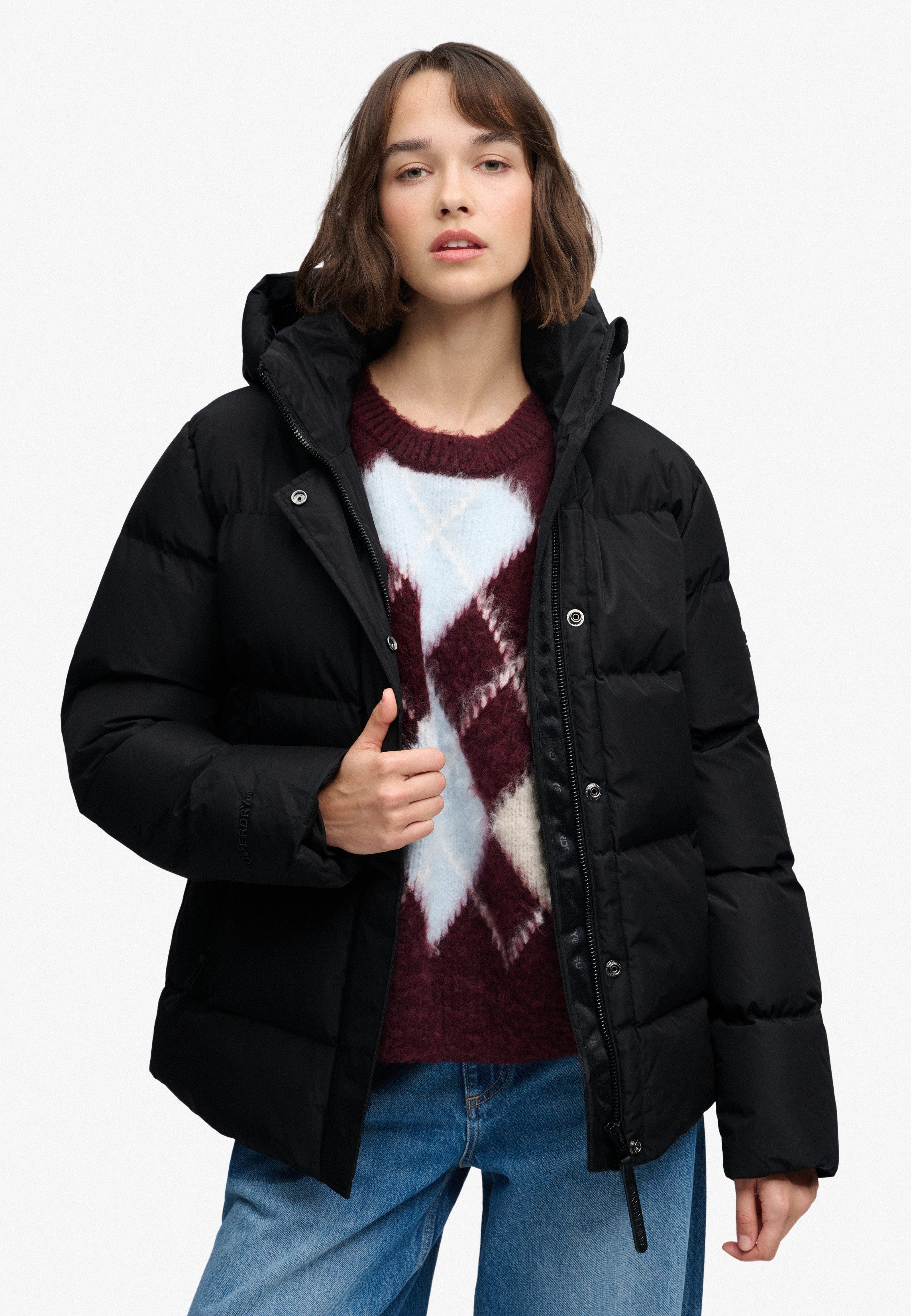 Superdry Steppjacke HOODED 5 BAFFLE SPORTS PUFFER Kunstfaser, relaxed fit