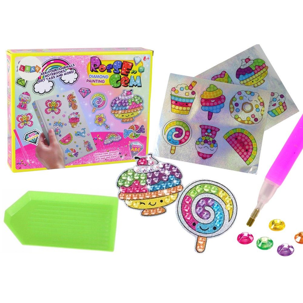 LEAN TOYS Aufkleber Glitzeraufkleber Bastelset Kreativset, (Spar-Set, 1tlg), Diamantensticken, 7 Farben, 2 Aufkleberbögen