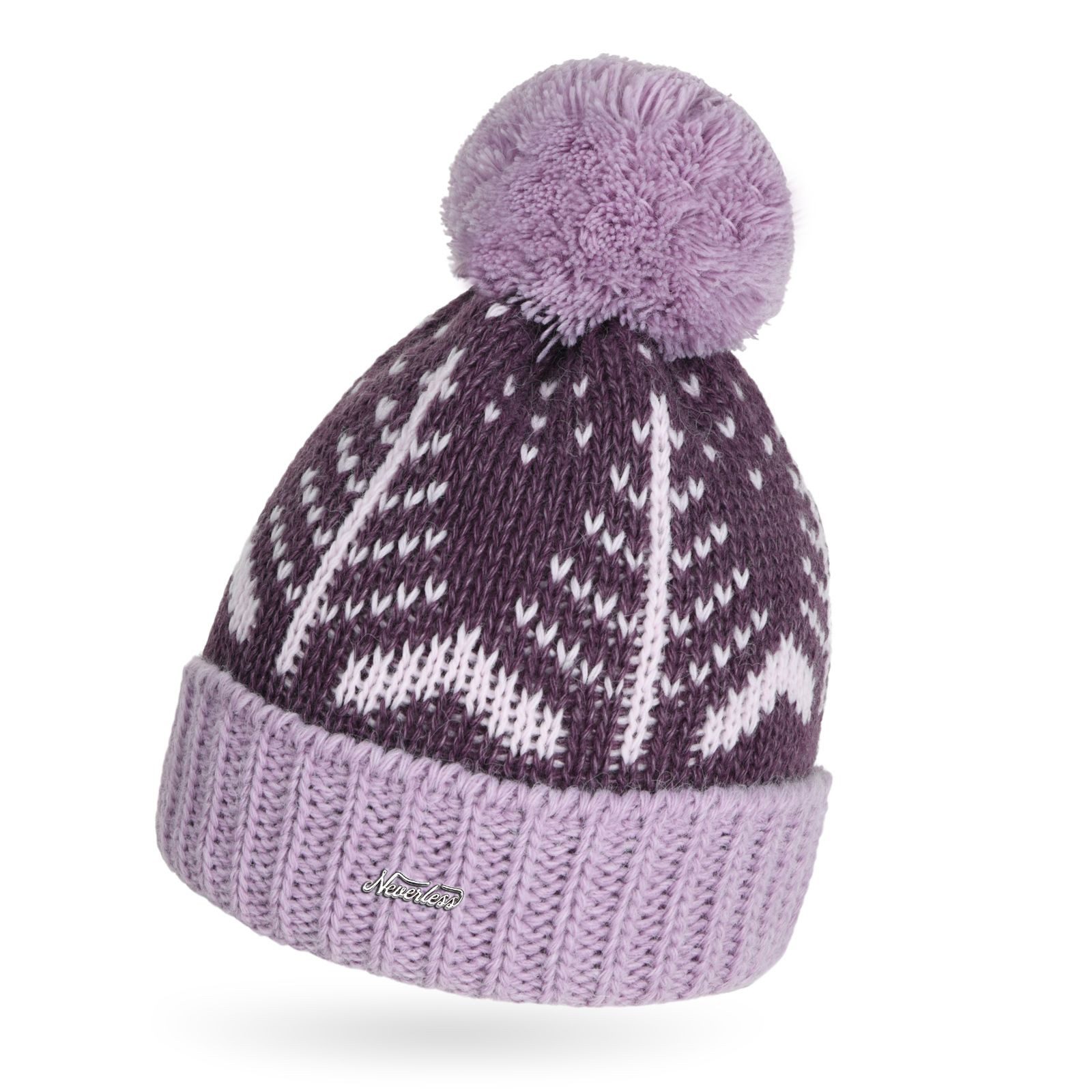 Neverless Bommelmütze Damen Strick-Mütze Herbst Winter Bommelmütze Strickbommel Glattstrick