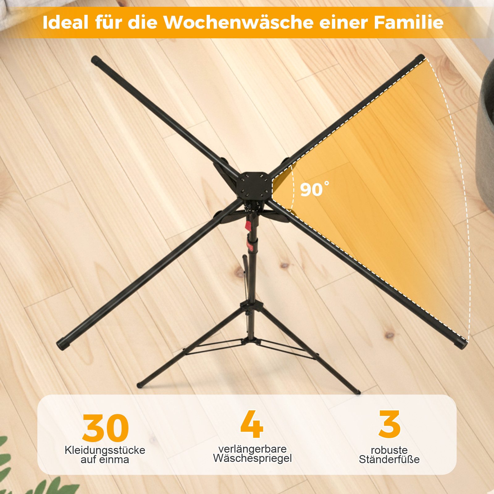 JOYOLEDER Wäschespinne Standtrockner Wäscheständer Hoch Klappbar mit 4 Flügeln, Wäschespinne, Wäschetrockner Ständer für Balkon,Drinnen, Draußen