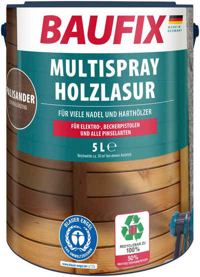 Baufix Holzschutzlasur Multispray Holzlasur, spritzbar, wetterbeständig, UV beständig, 5L, seidenglänzend