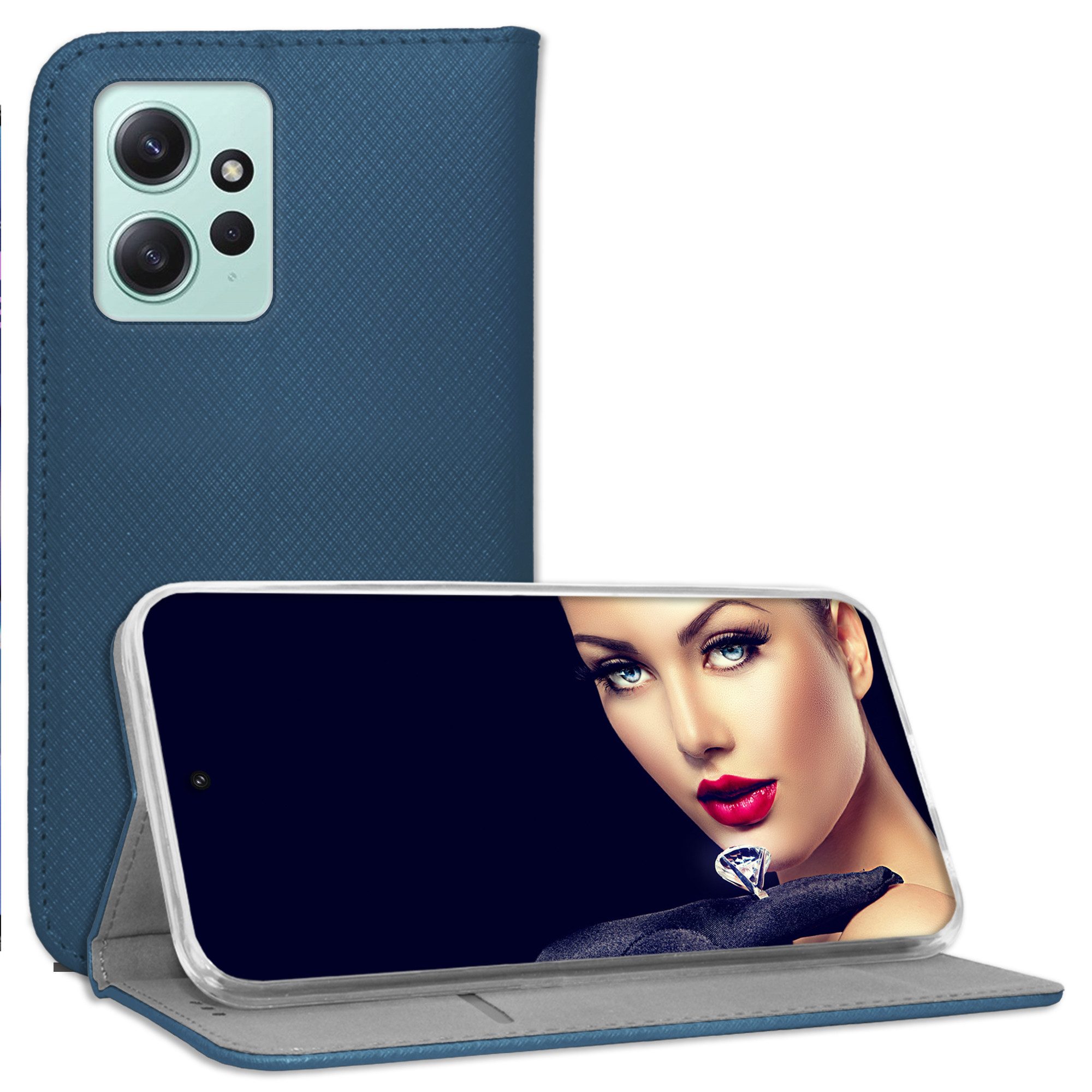 mtb more energy Smartphone-Hülle Smart Magnet für Xiaomi Redmi Note 12 4G, Blau, Bookstyle Klapphülle Cover Wallet Case aus Kunstleder