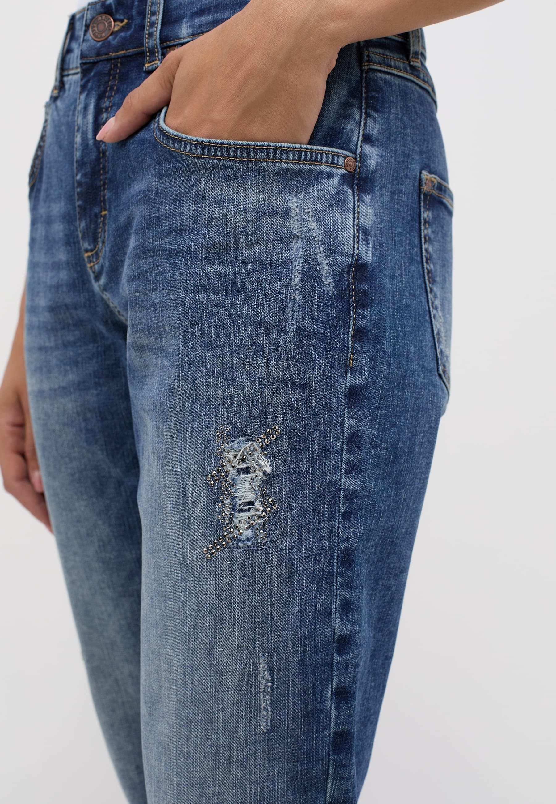 Strass Diamond mit ANGELS Boyfriend mit Reißverschluss Jeans Boyfriend-Jeans