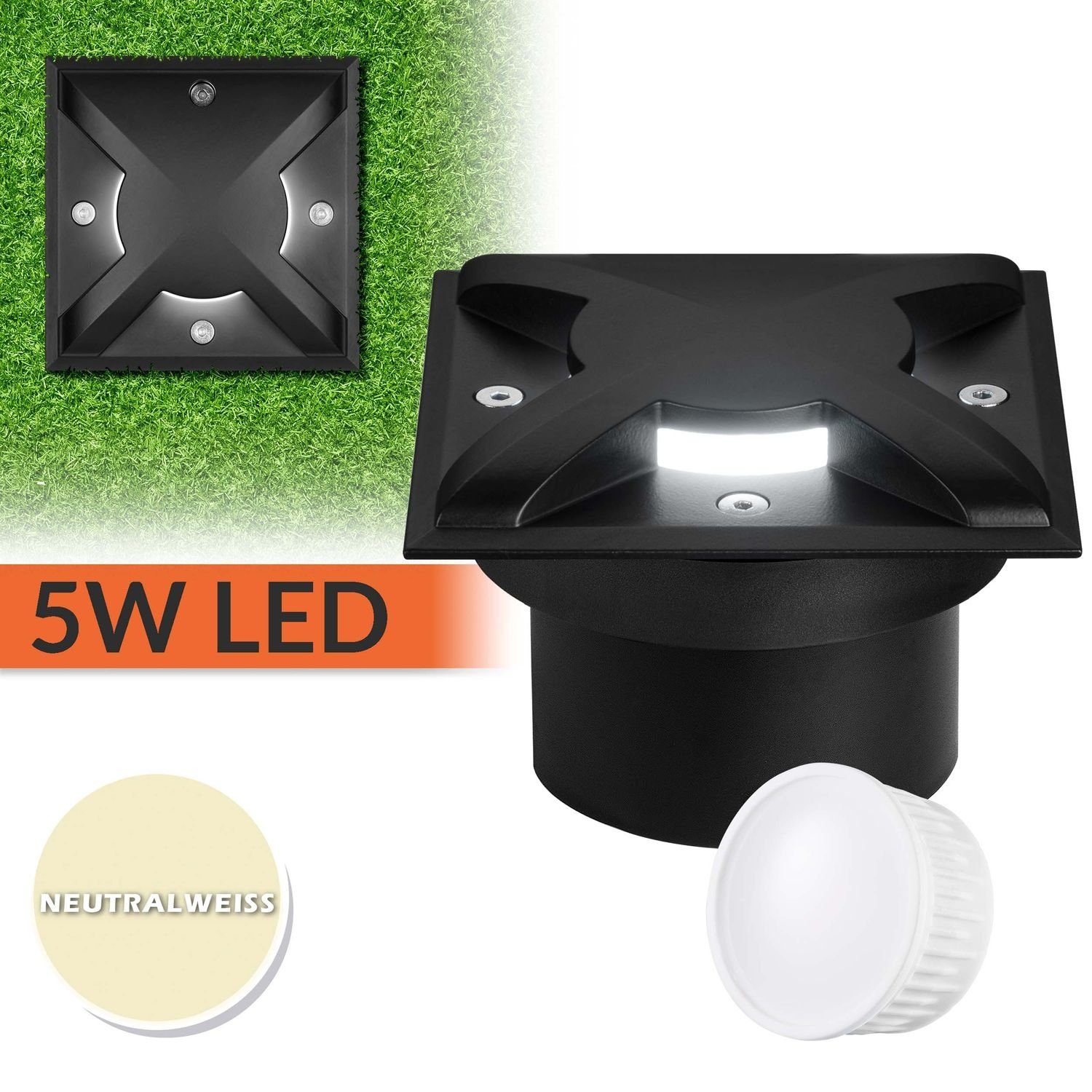 LEDANDO LED Einbaustrahler Flacher 5W LED Bodeneinbaustrahler mit 3 Lichtauslässen - schwarz - ne