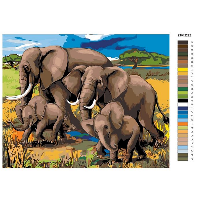 Marussia Kreativset Malen nach Zahlen "Elefanten unterwegs" 40x50cm Z-Z10122223 (embroidery kit)