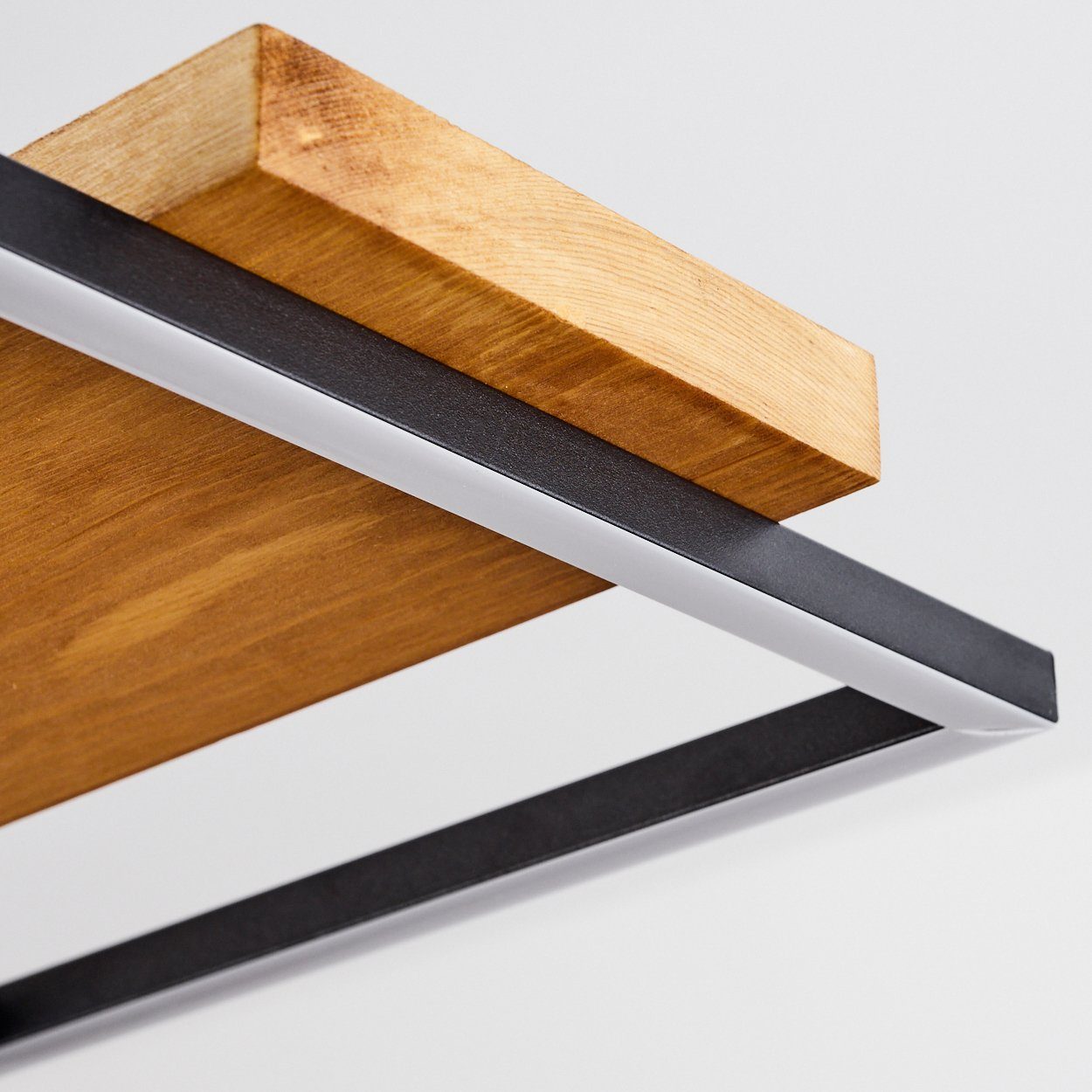 hofstein Pendelleuchte »Palermo« dimmbare Hängelampe aus Metall/Holz in Schwarz/Natur, 3000 Kelvin, über Lichtschalter dimmbar, mit Holzbalken, LED, 2800 Lumen