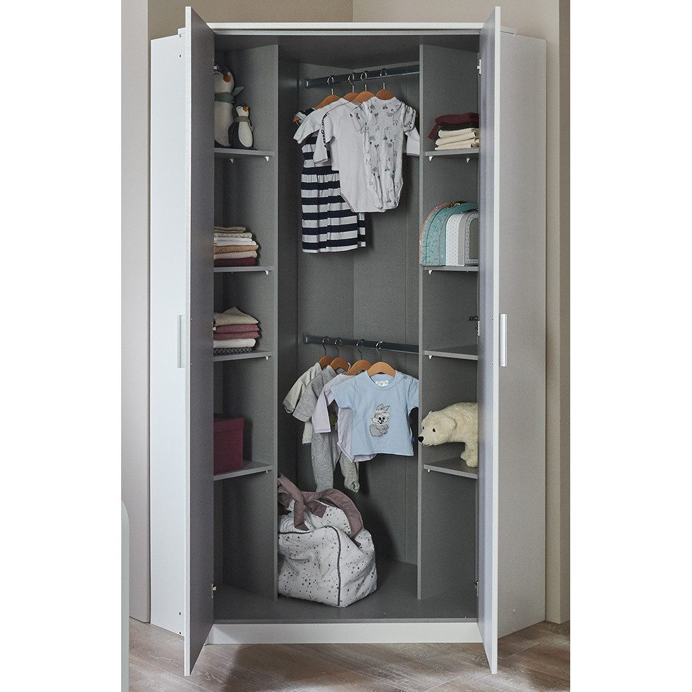 Lomadox Kleiderschrank BEELEN-43 weiß, Drehtürenschrank Schrank Kinderzimmerschrank Kleiderschrank