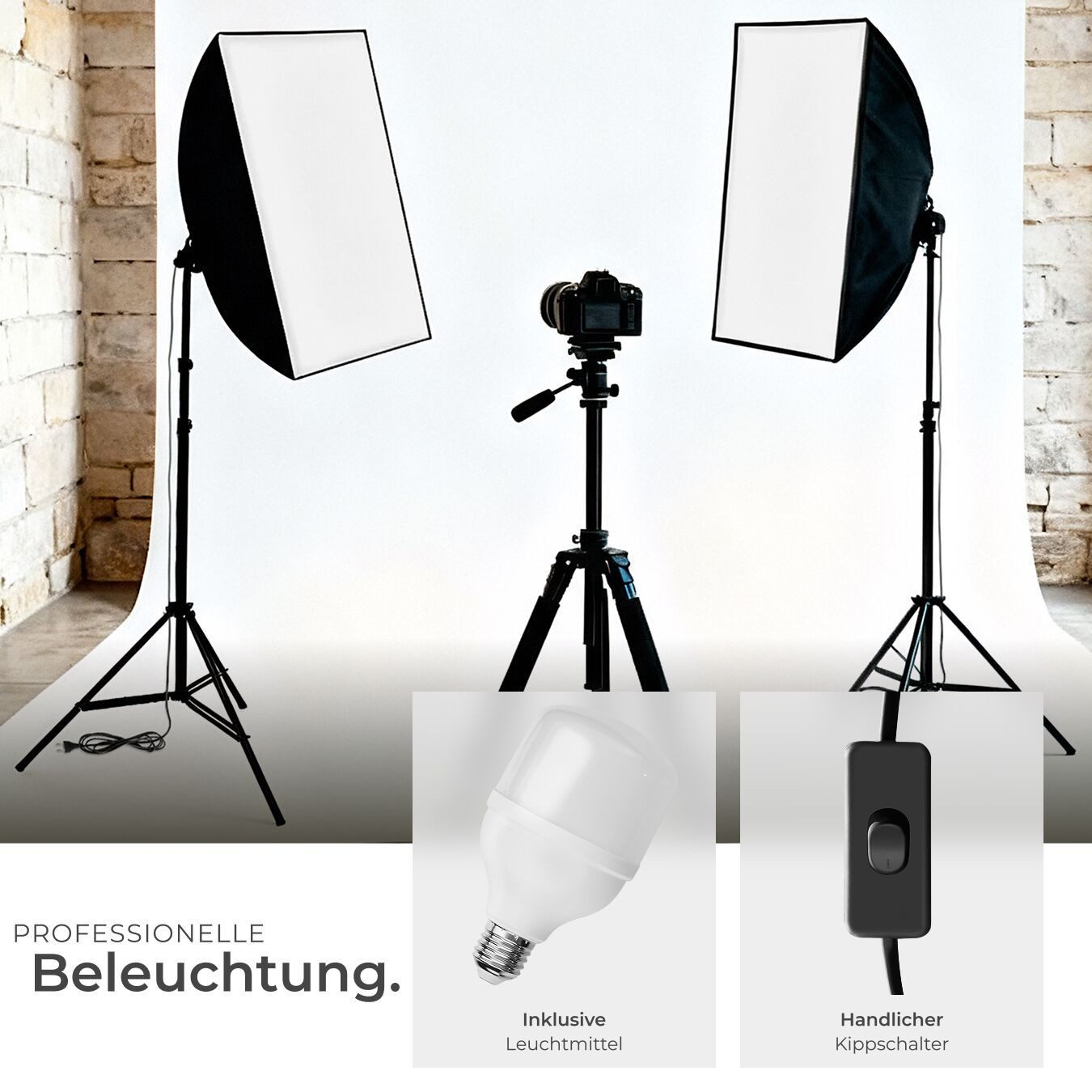 tectake Studioleuchte Studio-Stativ-Blitz, (mit Softbox und ausziehbarem Stativ)
