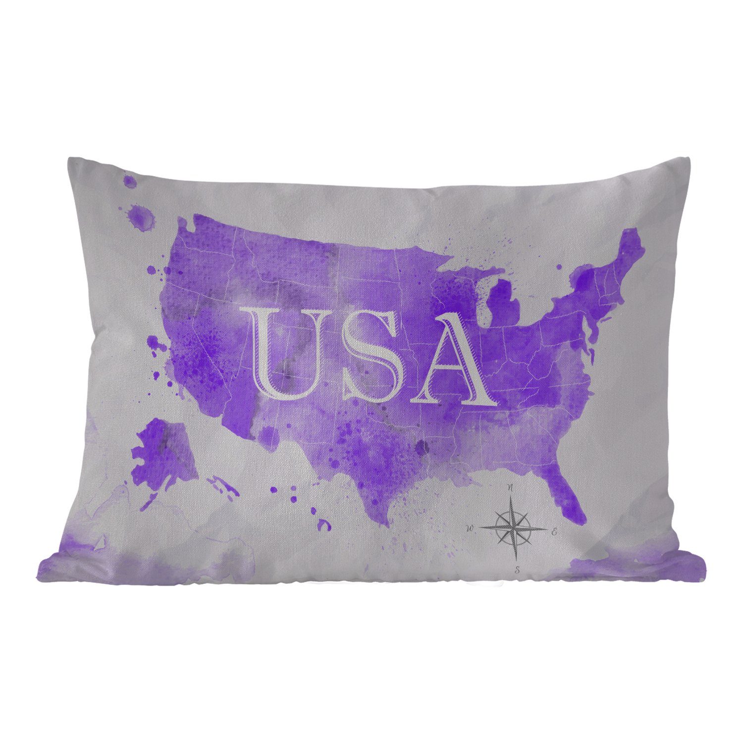 MuchoWow Kissenhülle - Karte Amerika Aquarell, Dekokissen Outdoor-Dekorationskissen, - - Dekokissenbezug, Polyester, Lila