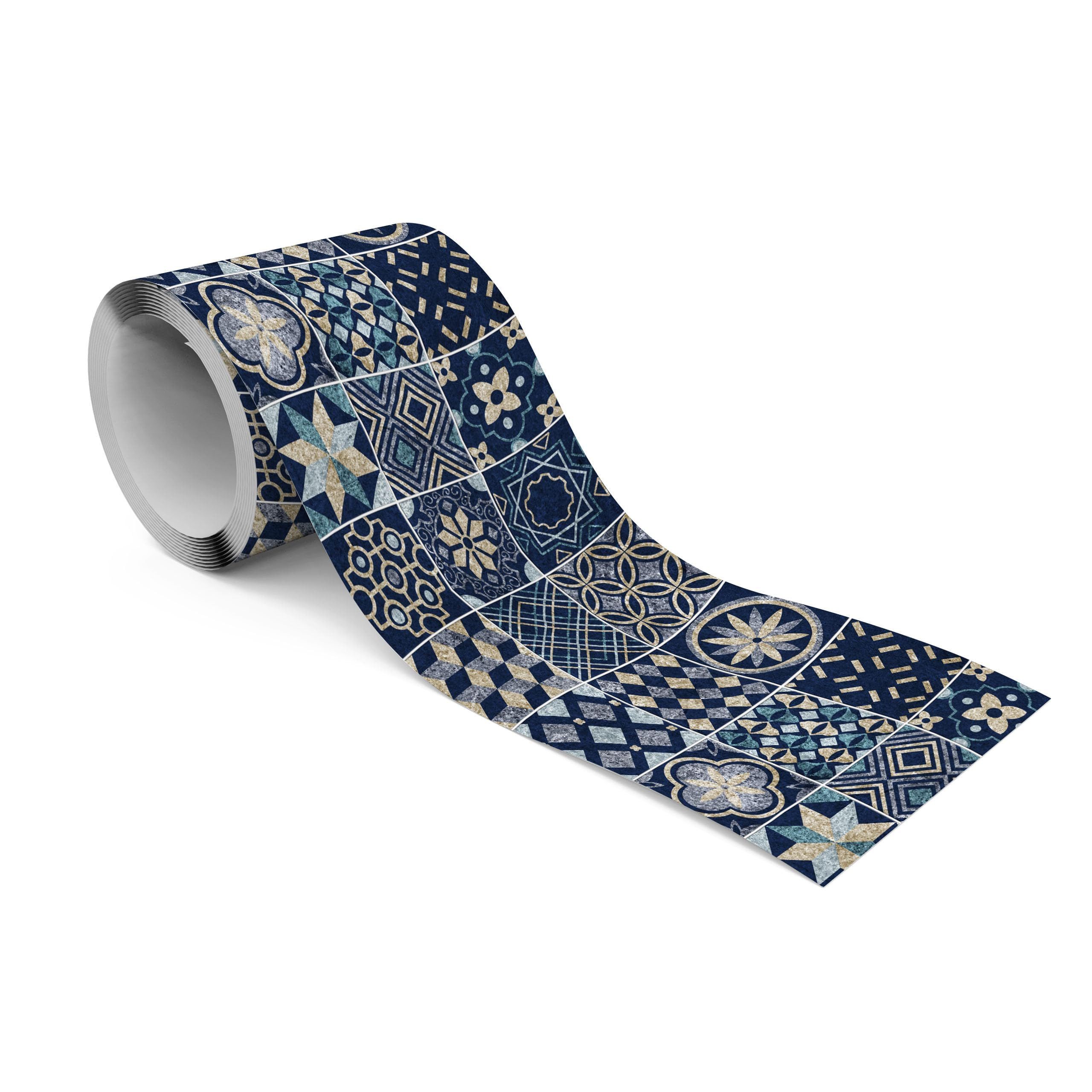 Muralo Bordüre Wandbordüre selbstklebend Muster – Tapetenbordüre Wohnzimmer Flur, grafisch, Marineblaues Mosaik, 10 x 300 cm, abriebfest, abwischbar