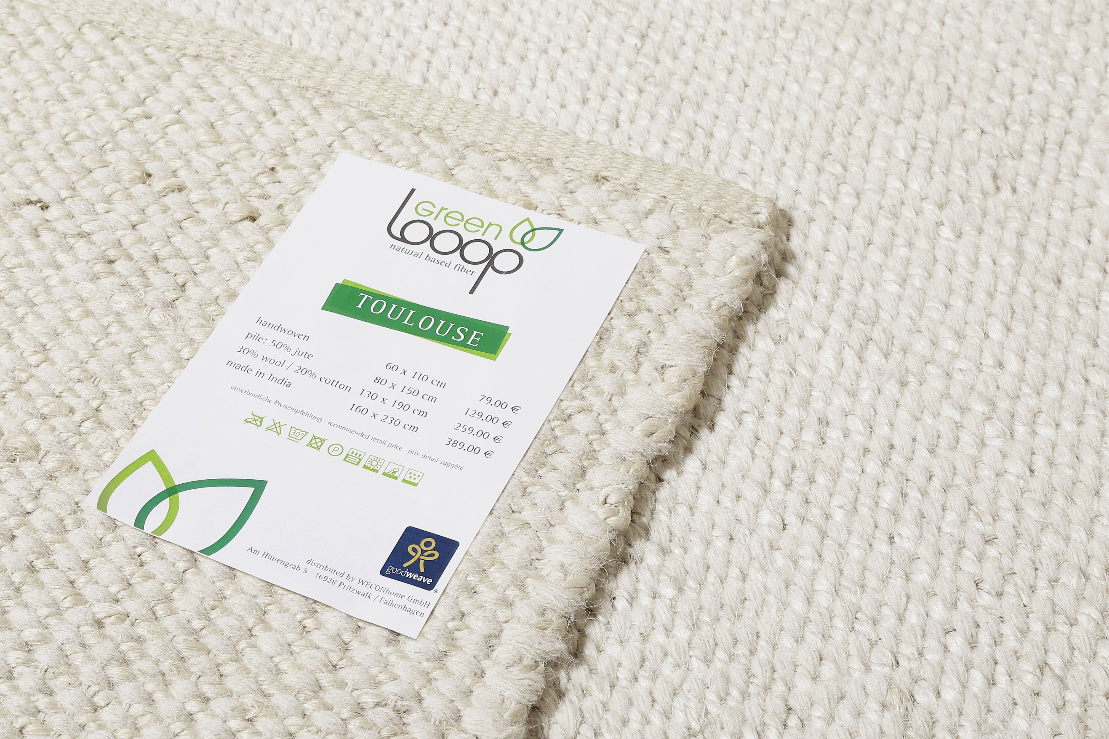 Green Looop Teppich Toulouse, rechteckig, Höhe: 10 mm, Naturfaser Teppich aus 50% Wolle 50% Jute, Wohnzimmer