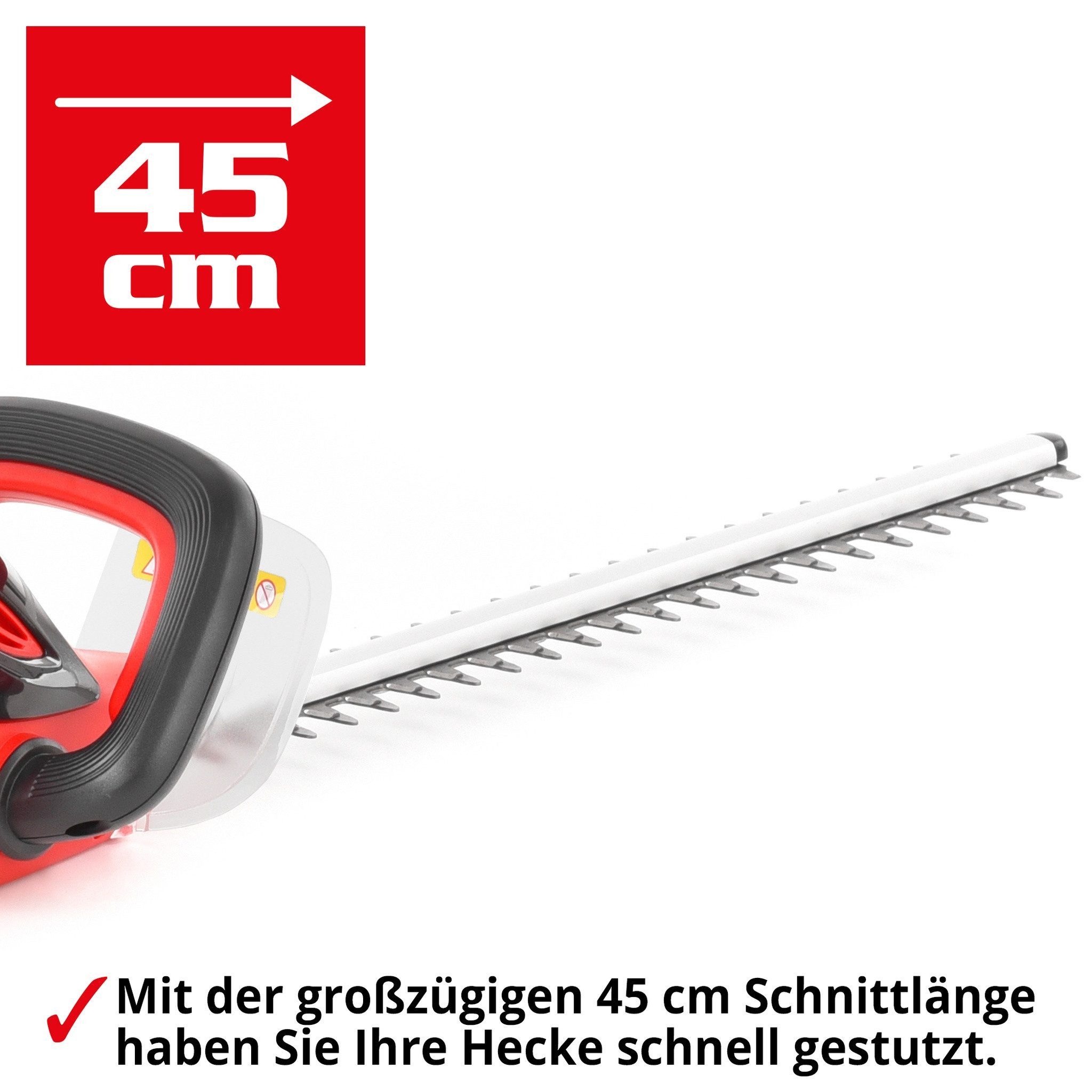 Hecht Akku-Heckenschere 45 cm Schnittlänge, Diamant geschliffen, Akku-Serie 6020, 20 V 2,5 Ah, 1,9 kg